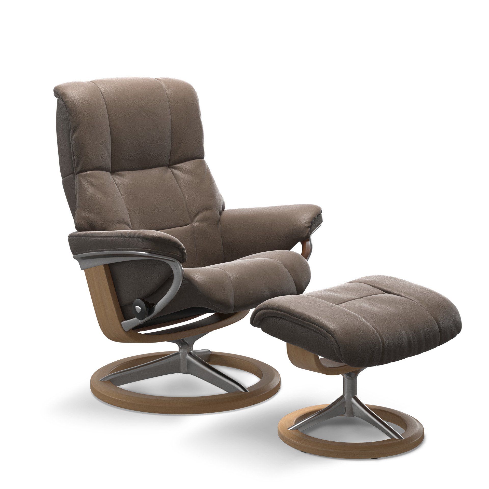 Stressless Relaxsessel mit Hocker Mayfair M Signature M Fuß Eiche 04, Bezug Leder Batick 09 Mole, Gestell Poliertes Aluminium 40