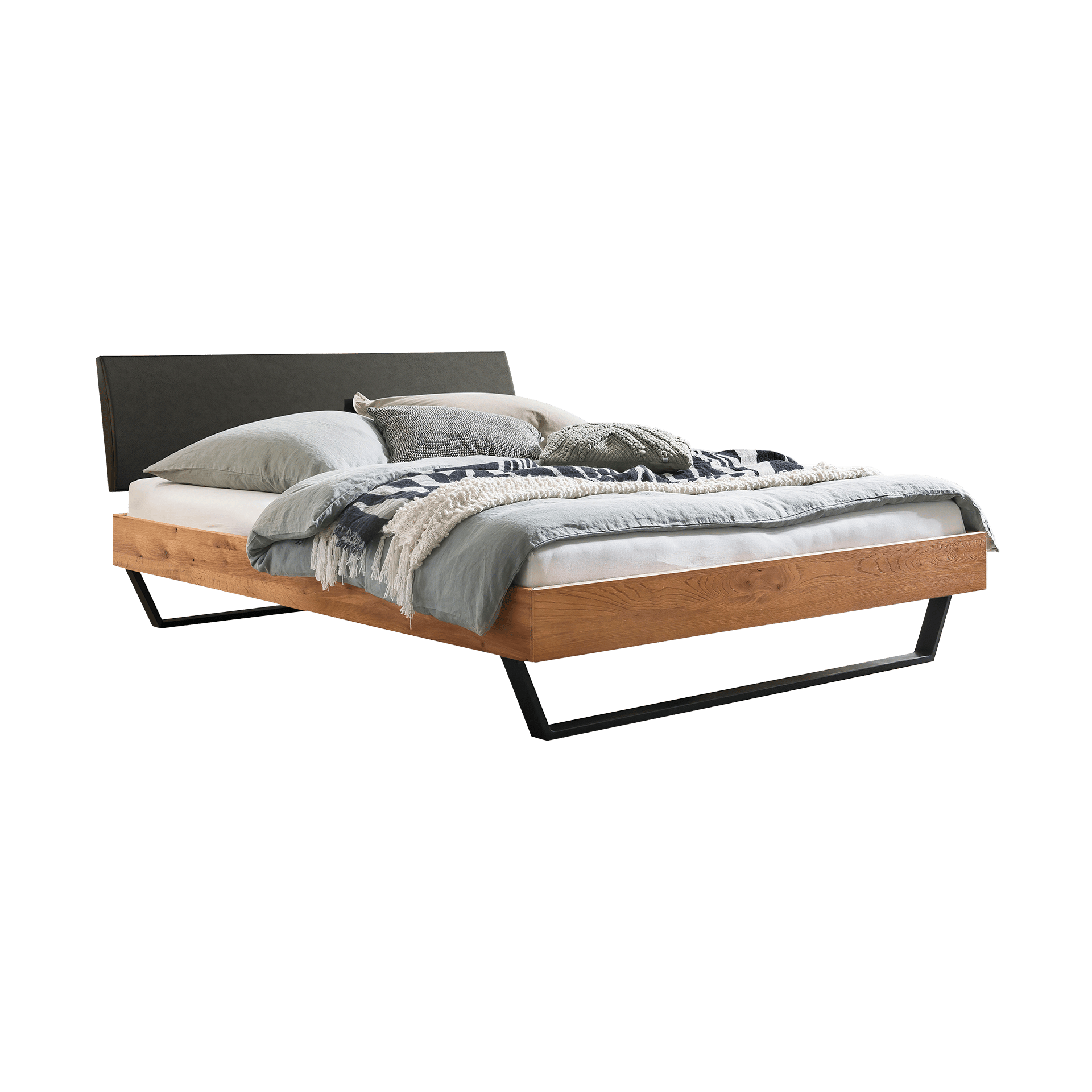 HASENA Bett Trento Kopfteil Kul Smoke, Gestell Wildeiche Natur, Fuß Anthrazit Metall 180x200 cm