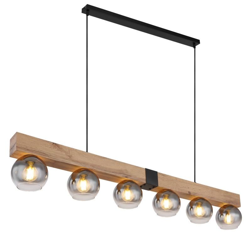 Pendelleuchte MOITAS Holzoptik rauchfarbig