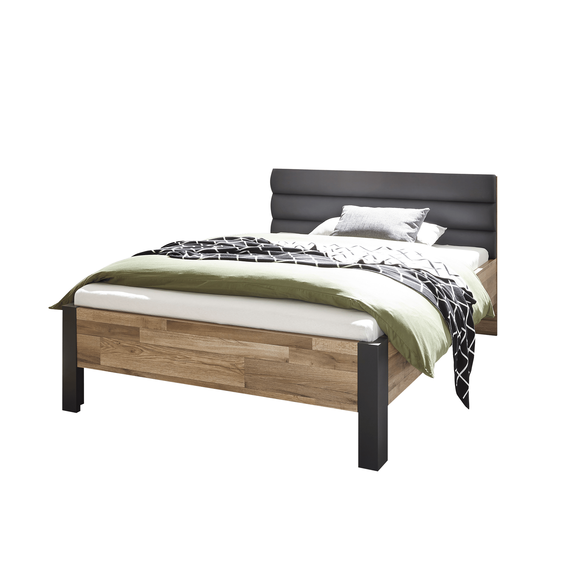 Coolfurn Bett Detroit Rahmen Dekor Montana Oak Kopfteil Kunstleder Graphit Beine Dekor Graphit Monatan Oak 140x200 cm