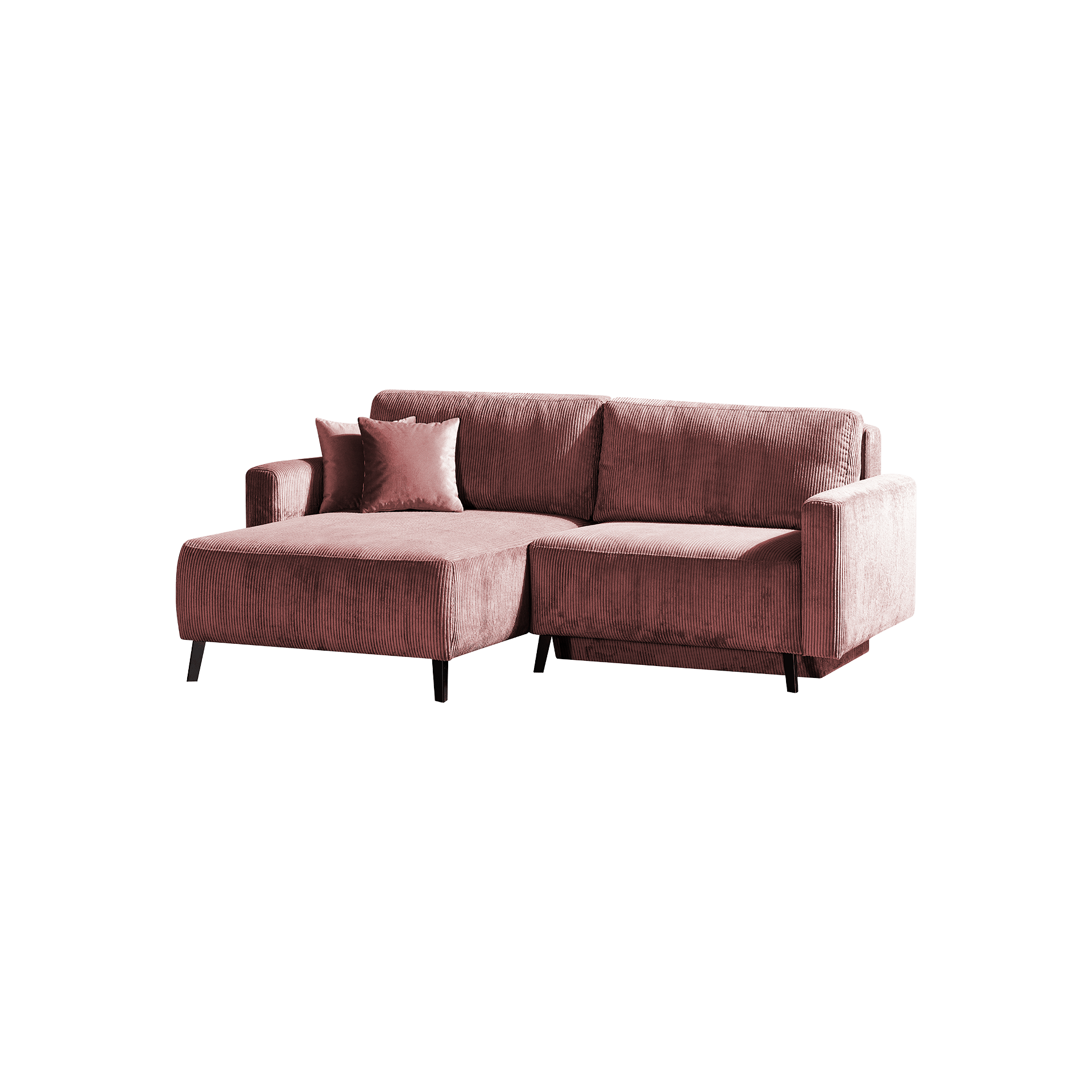 Inovationi Ecksofa Hakoon Bezug Rosé Bettfunktion Bettkasten Sitz ausziehbar Rücken klappbar