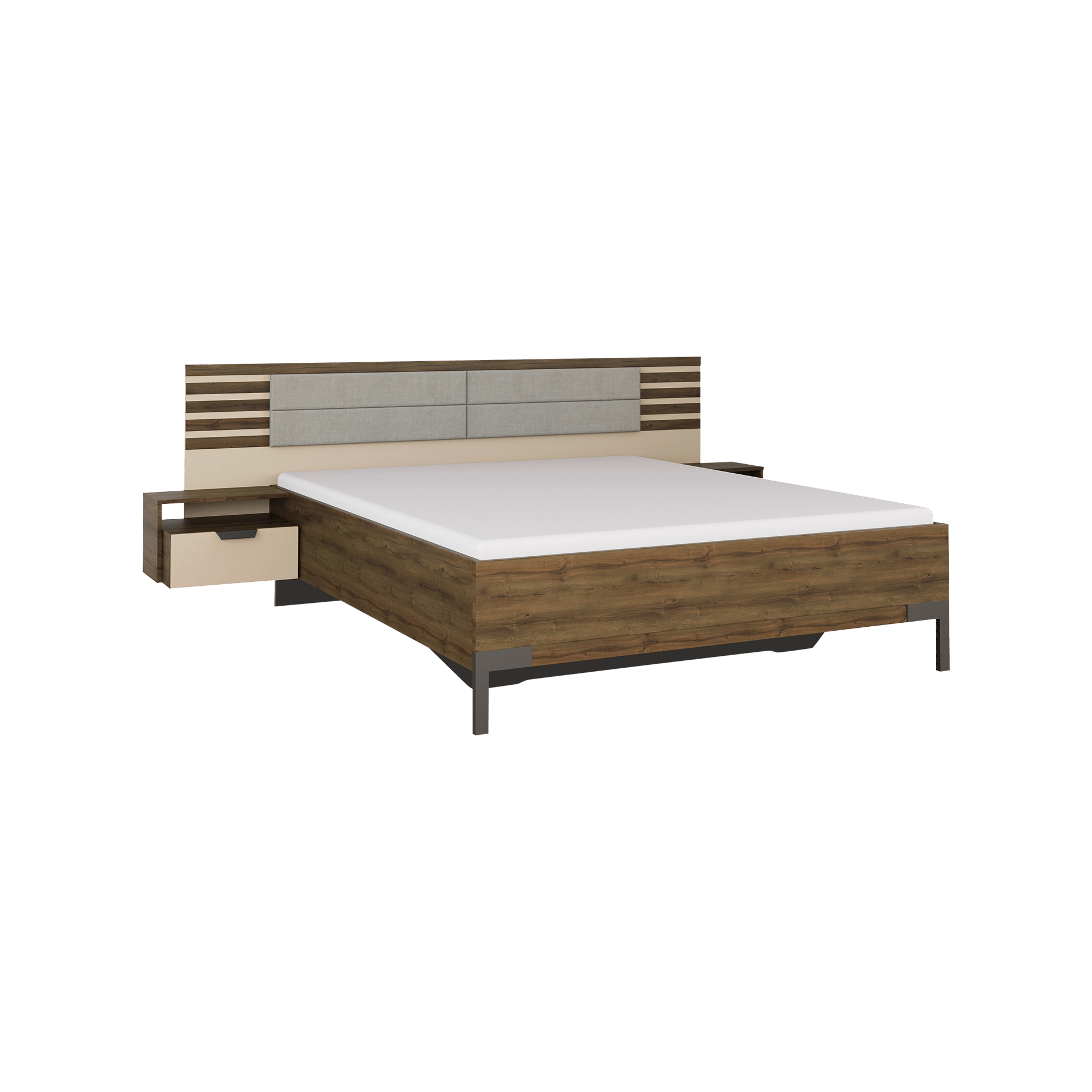 Bettanlage Barea Kopfteil Cream, Absetzung Atlantik Oak, Gestell Champagner, Fuß Grau Metallic 160x200 cm Bettanlage Barea Kopfteil Cream, Absetzung Atlantik Oak, Gestell Champagner, Fuß Grau Metallic 160x200 cm