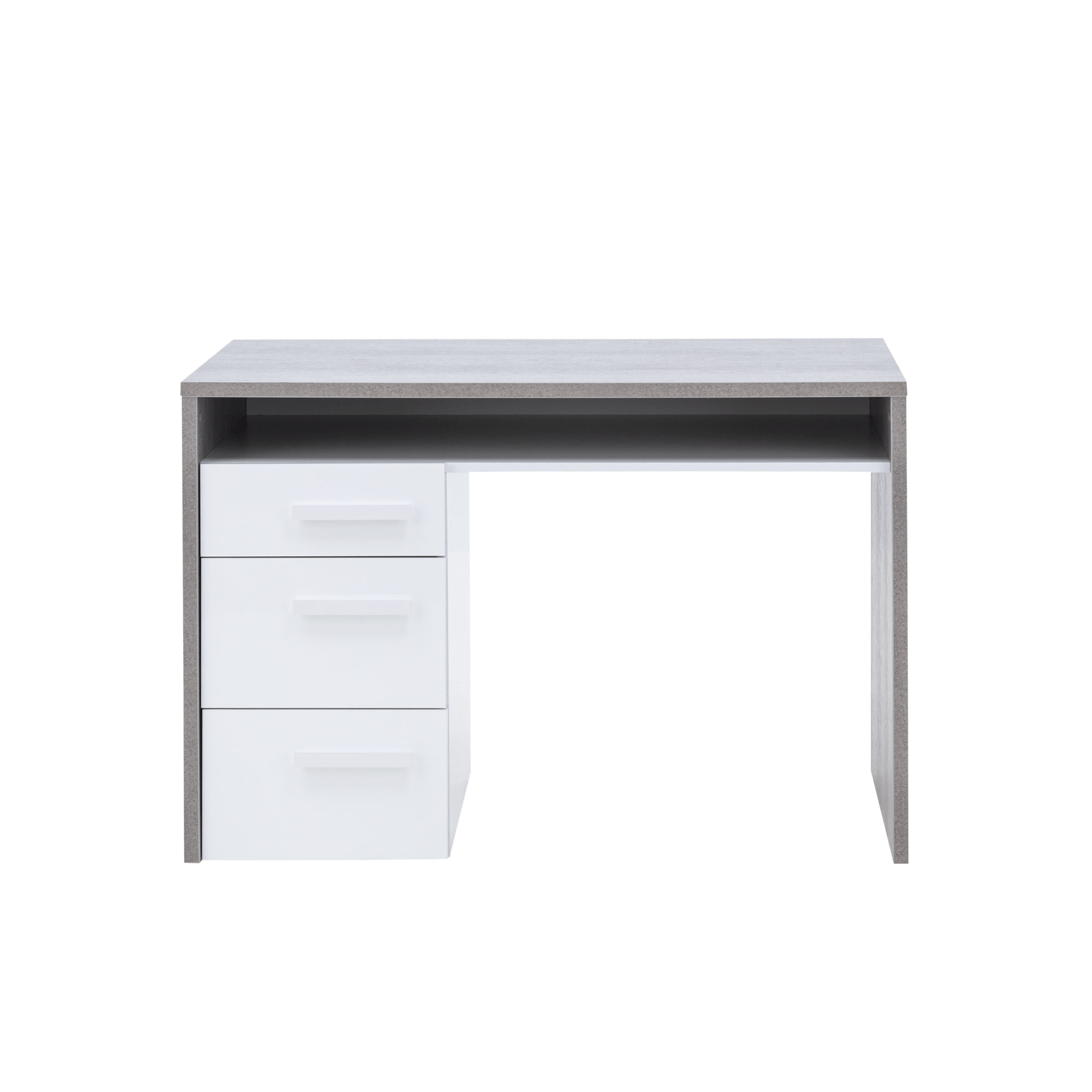 Schreibtisch Milano Gestell Beton Optik Schubkasten Weiß Platte Beton Optik