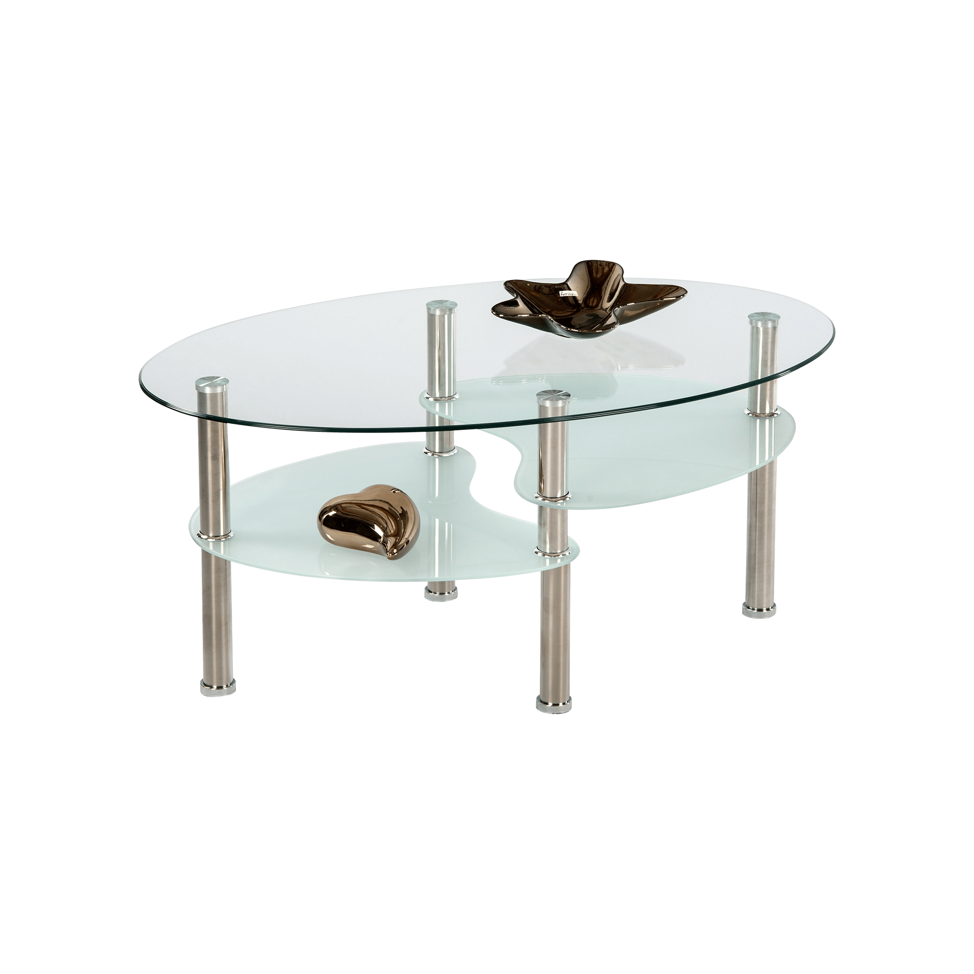 Couchtisch Wayne Oberseite Klarglas Gestell Edelstahl Ablage Satiniertes Glas 55*90*44 Couchtisch Wayne Oberseite Klarglas Gestell Edelstahl Ablage Satiniertes Glas 55*90*44