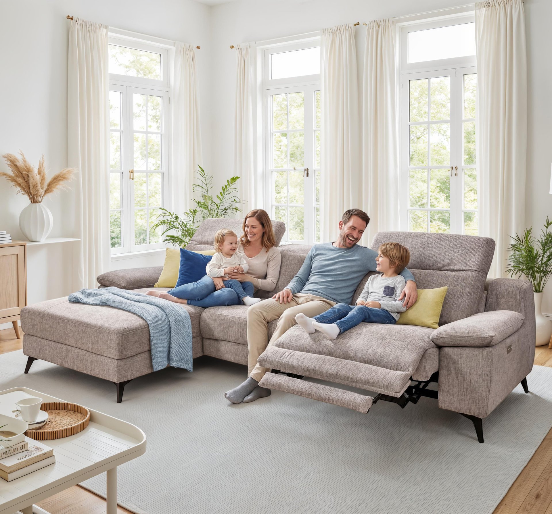 Inovationi Ecksofa Leon Grau Kopfstütze manuell verstellbar, Relaxfunktion motorisch verstellbar Inovationi Ecksofa Leon Grau Kopfstütze manuell verstellbar, Relaxfunktion motorisch verstellbar