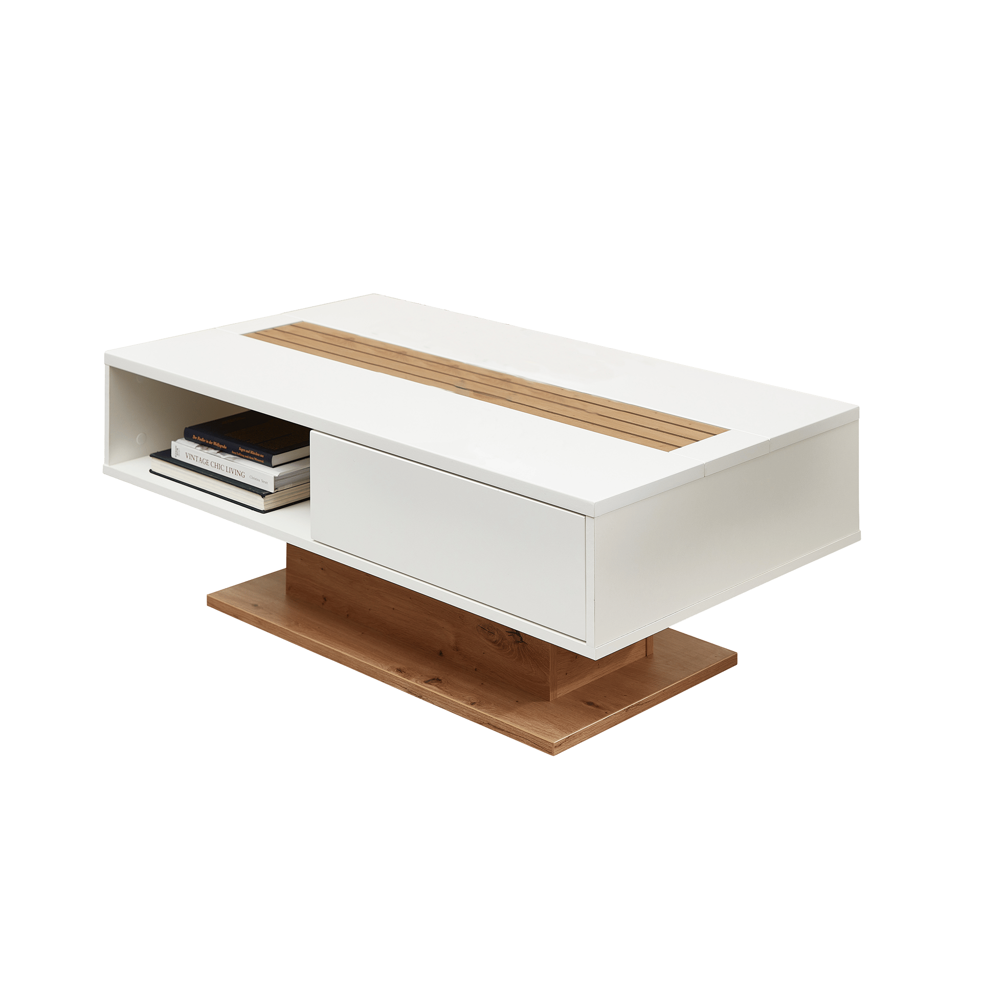 Inovationi Couchtisch Franca Weiß Matt MDF, Absetzung Artisan Eiche Nachbildung, Fuß Artisan Eiche Nachbildung Inovationi Couchtisch Franca Weiß Matt MDF, Absetzung Artisan Eiche Nachbildung, Fuß Artisan Eiche Nachbildung