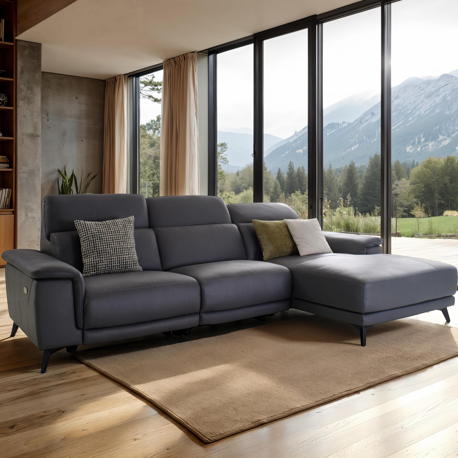 Ecksofa Cora Grau Kopfstütze manuell verstellbar, Sitzeinheit motorisch verstellbar Ecksofa Cora Grau Kopfstütze manuell verstellbar, Sitzeinheit motorisch verstellbar