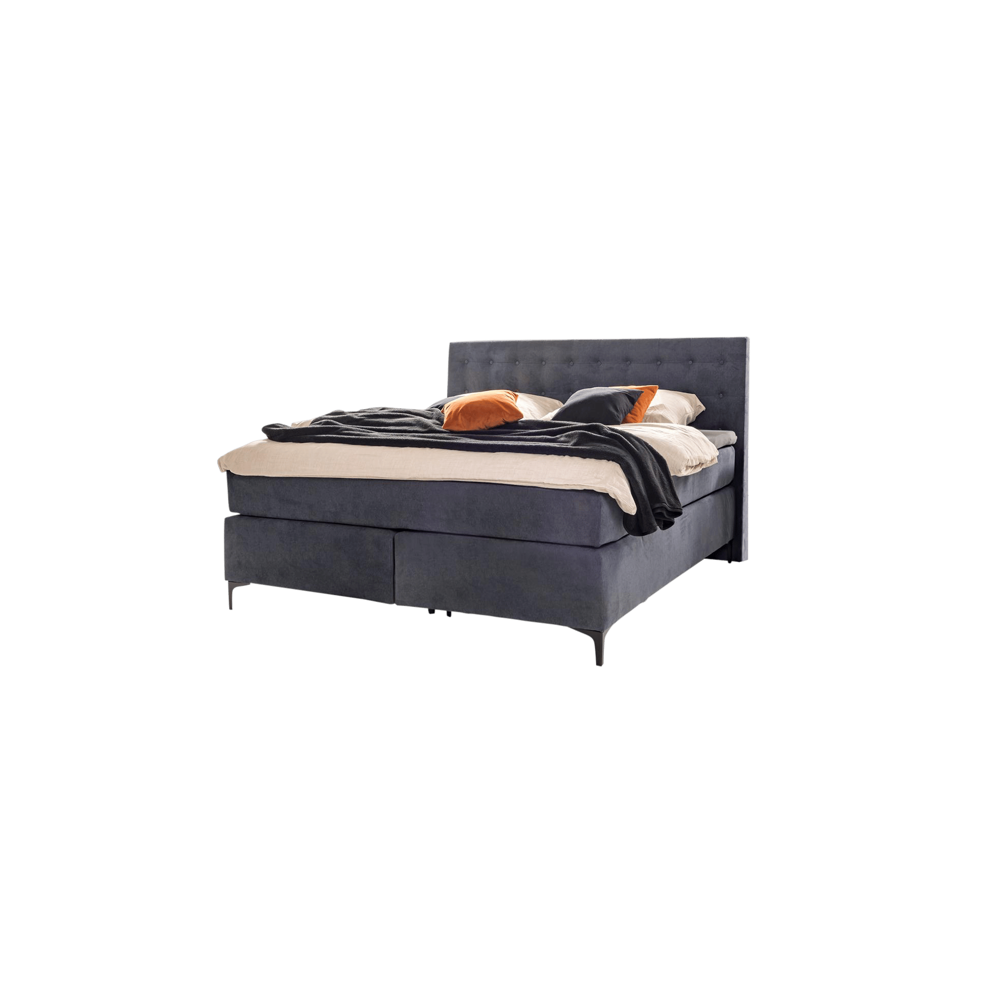 Boxspringbett Jenny Bezug Grey Blue, Fuß Dark Black 180x200 cm Bonellfederkern inklusive Kaltschaum-Topper Boxspringbett Jenny Bezug Grey Blue, Fuß Dark Black 180x200 cm Bonellfederkern inklusive Kaltschaum-Topper