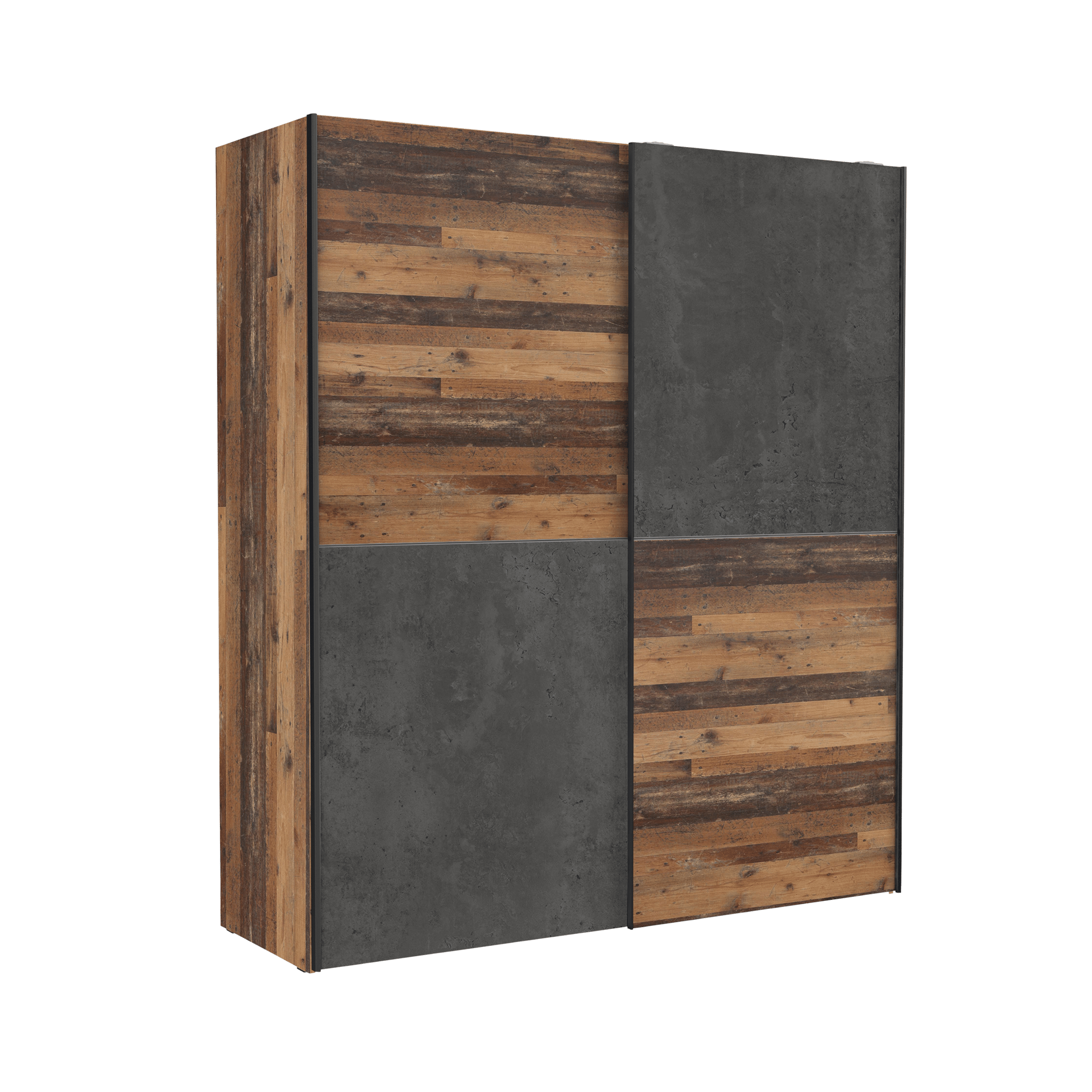 Schwebetürenschrank Wim Front Betonoptik Dunkelgrau Old-Wood Vintage Korpus Old-Wood Vintage