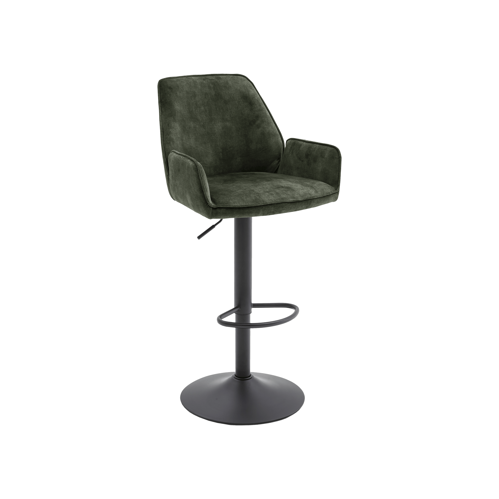 Barhocker Otis Bezug Vintage Velour-Optik Olive, Gestell Schwarz Matt lackiert