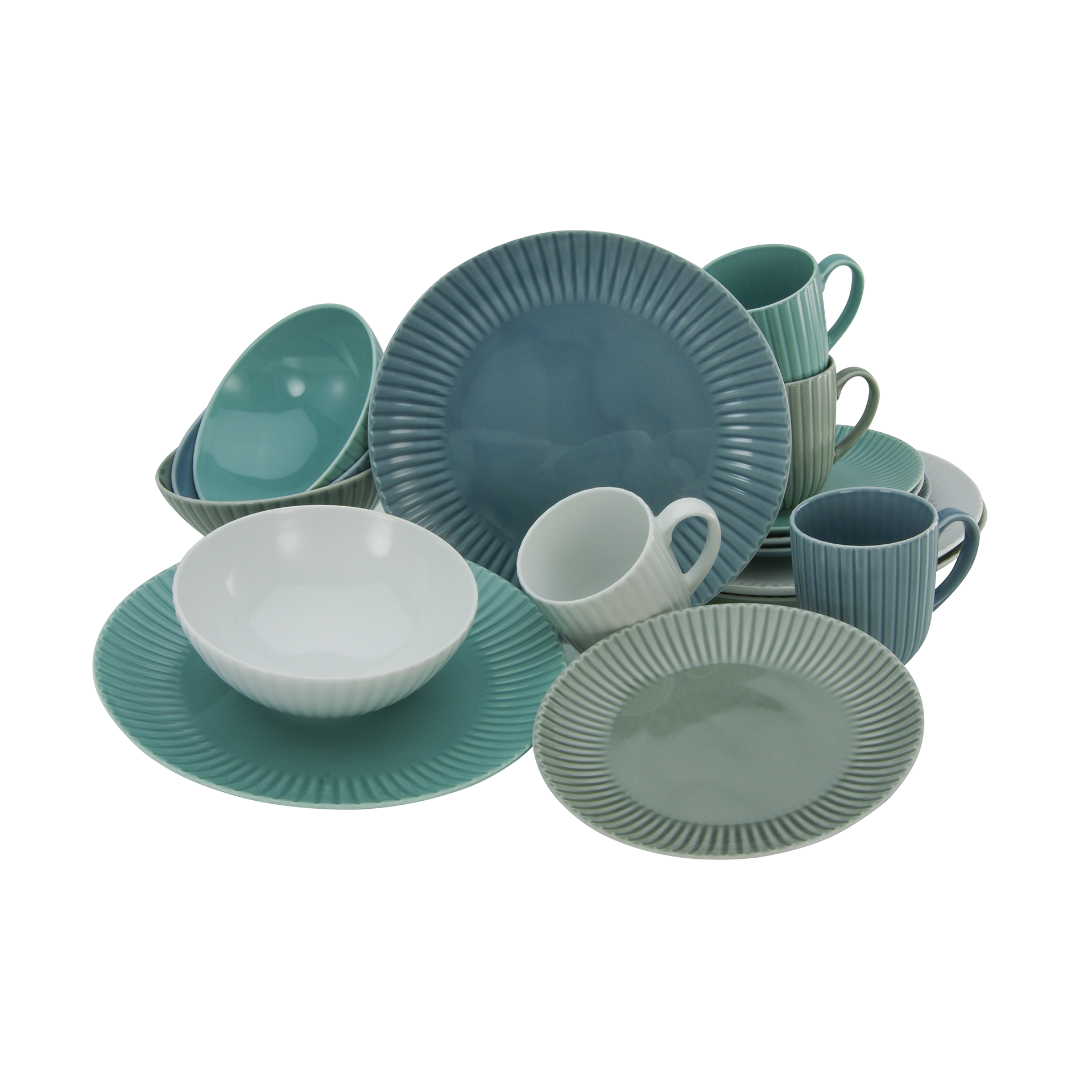 Geschirr-Set Allegra 16-teilig Weiss, Stein, Petrol, Blau Geschirr-Set Allegra 16-teilig Weiss, Stein, Petrol, Blau