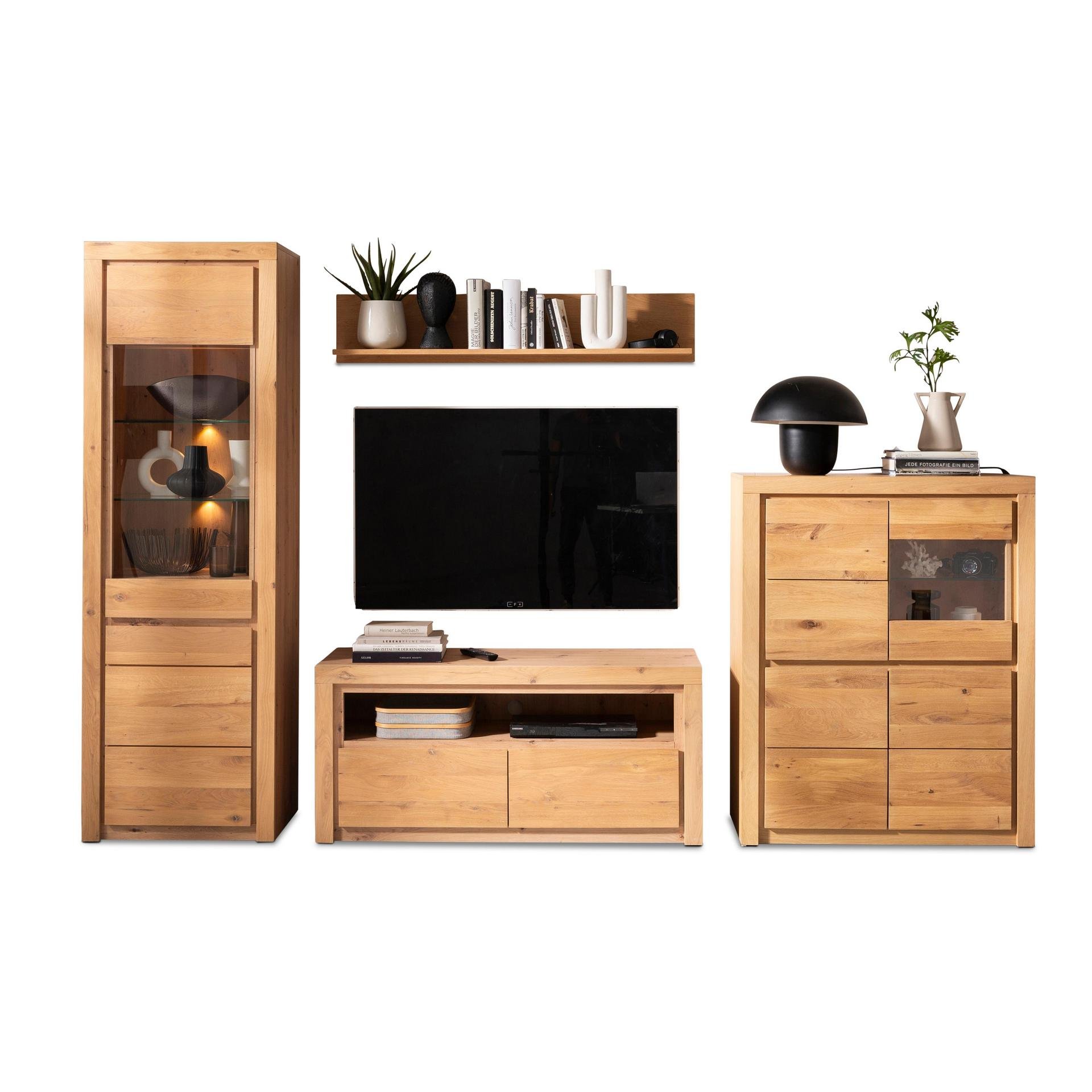 Collection H Wohnwand Vilano Front Eiche massiv Korpus Eiche Dekor Collection H Wohnwand Vilano Front Eiche massiv Korpus Eiche Dekor