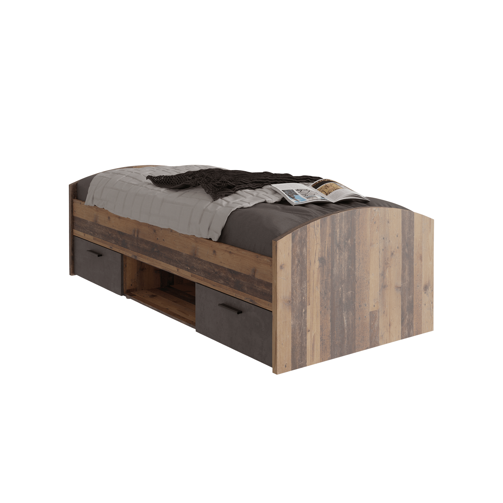 Bett Wim Front Betonoptik Dunkelgrau Korpus Old-Wood Vintage 90x200 cm