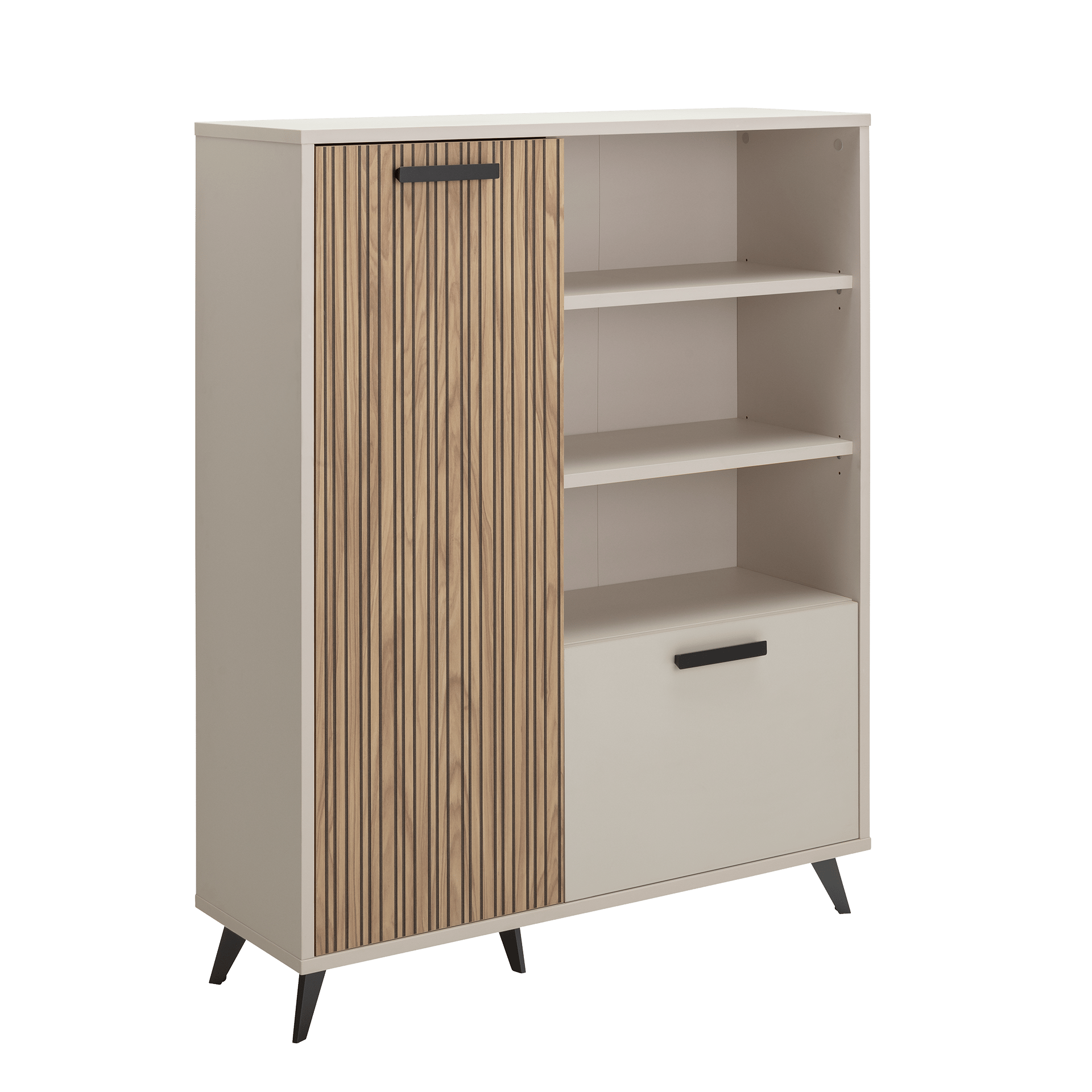 Highboard Brüssel Griff Schwarz Absetzung Stripped Wood Front Cashmere Korpus Cashemere