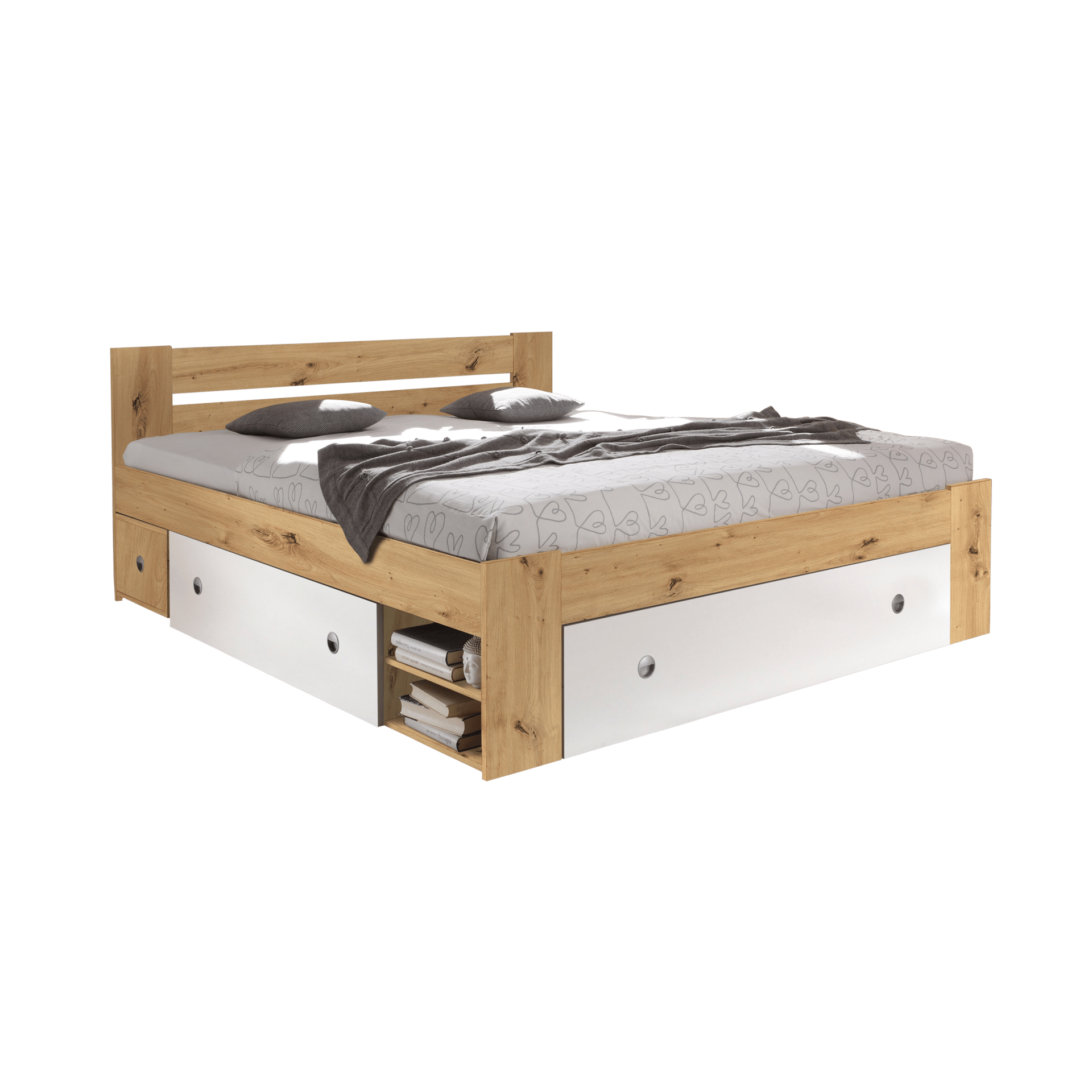 Funktionsbett Steven Artisan Eiche Nachbildung Absetzung Weiß 140x200 cm