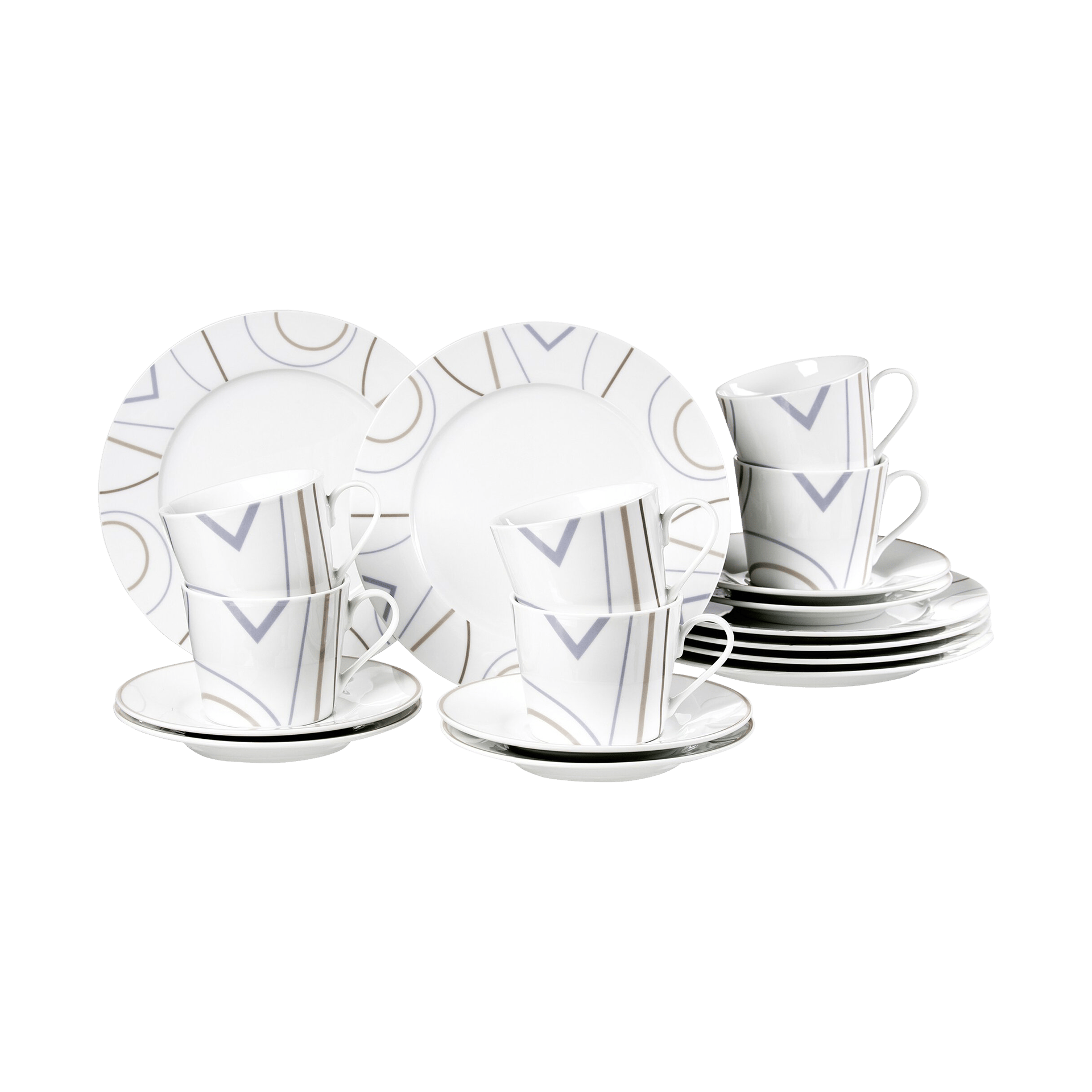 Geschirr-Set Graphic 18-teilig weiss grau braun