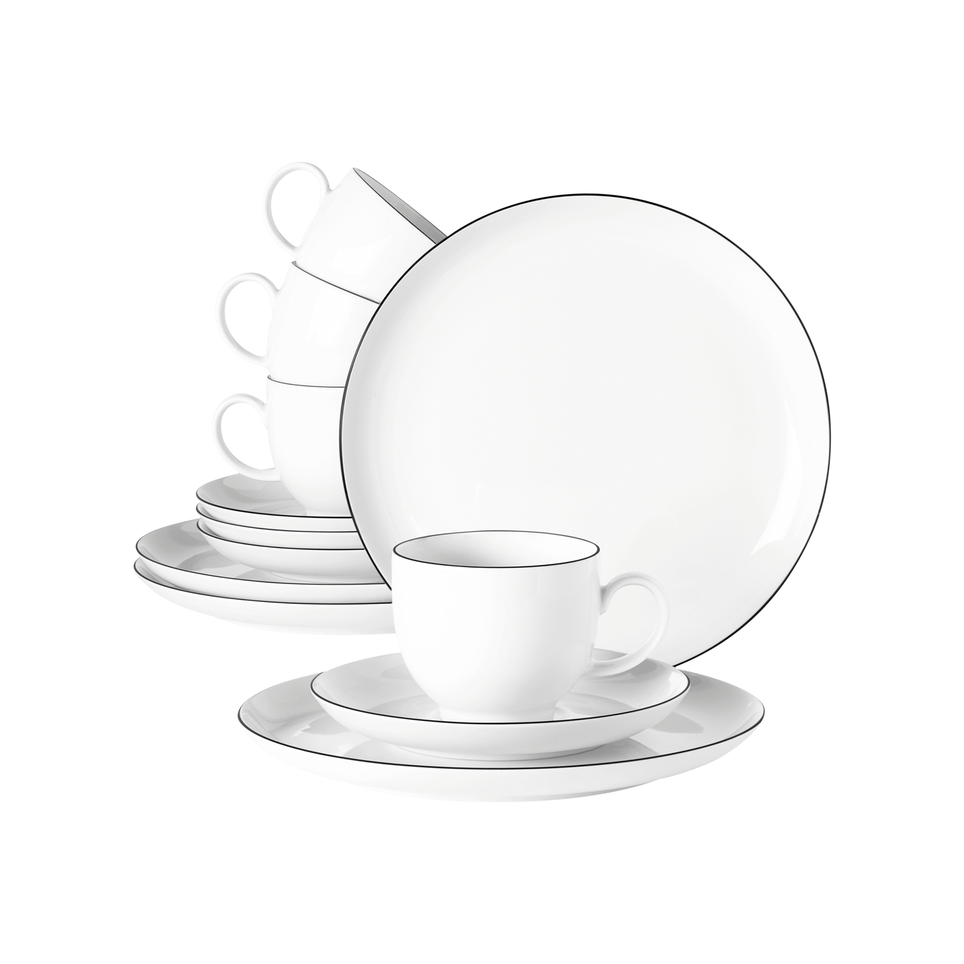 Kaffeeservice Lido 12-teilig Weiß mit schwarzem Rand