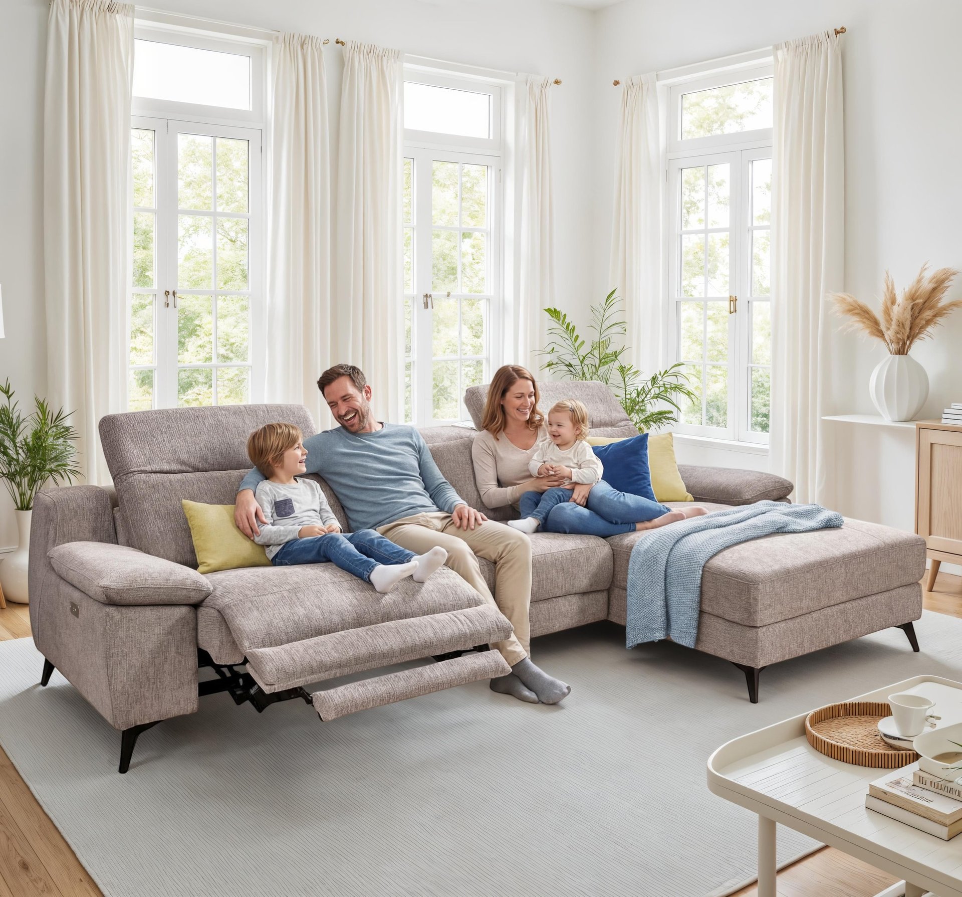 Inovationi Ecksofa Leon Grau Kopfstütze manuell verstellbar, Relaxfunktion motorisch verstellbar Inovationi Ecksofa Leon Grau Kopfstütze manuell verstellbar, Relaxfunktion motorisch verstellbar