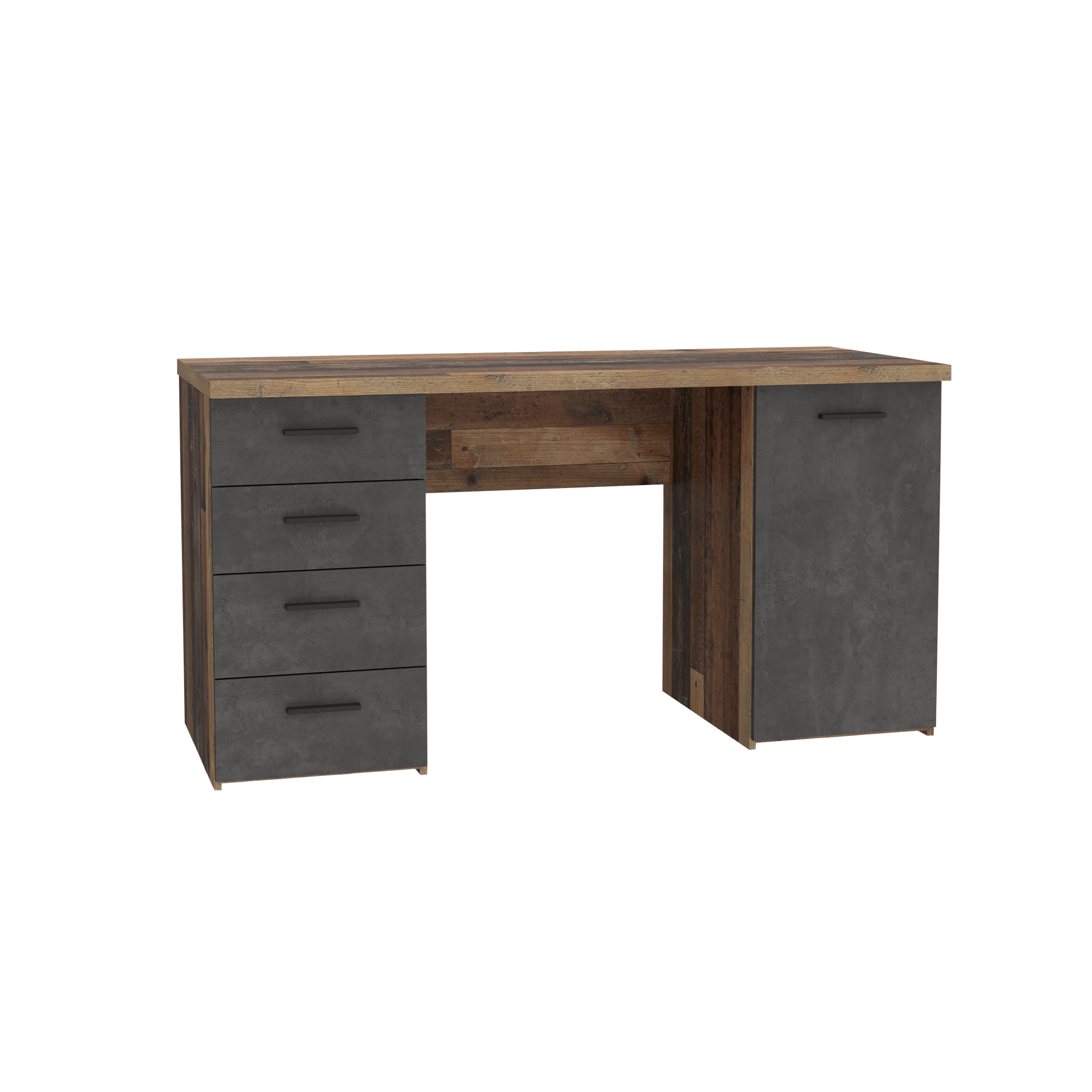 Schreibtisch Wim Front Betonoptik Dunkelgrau Korpus Old-Wood Vintage