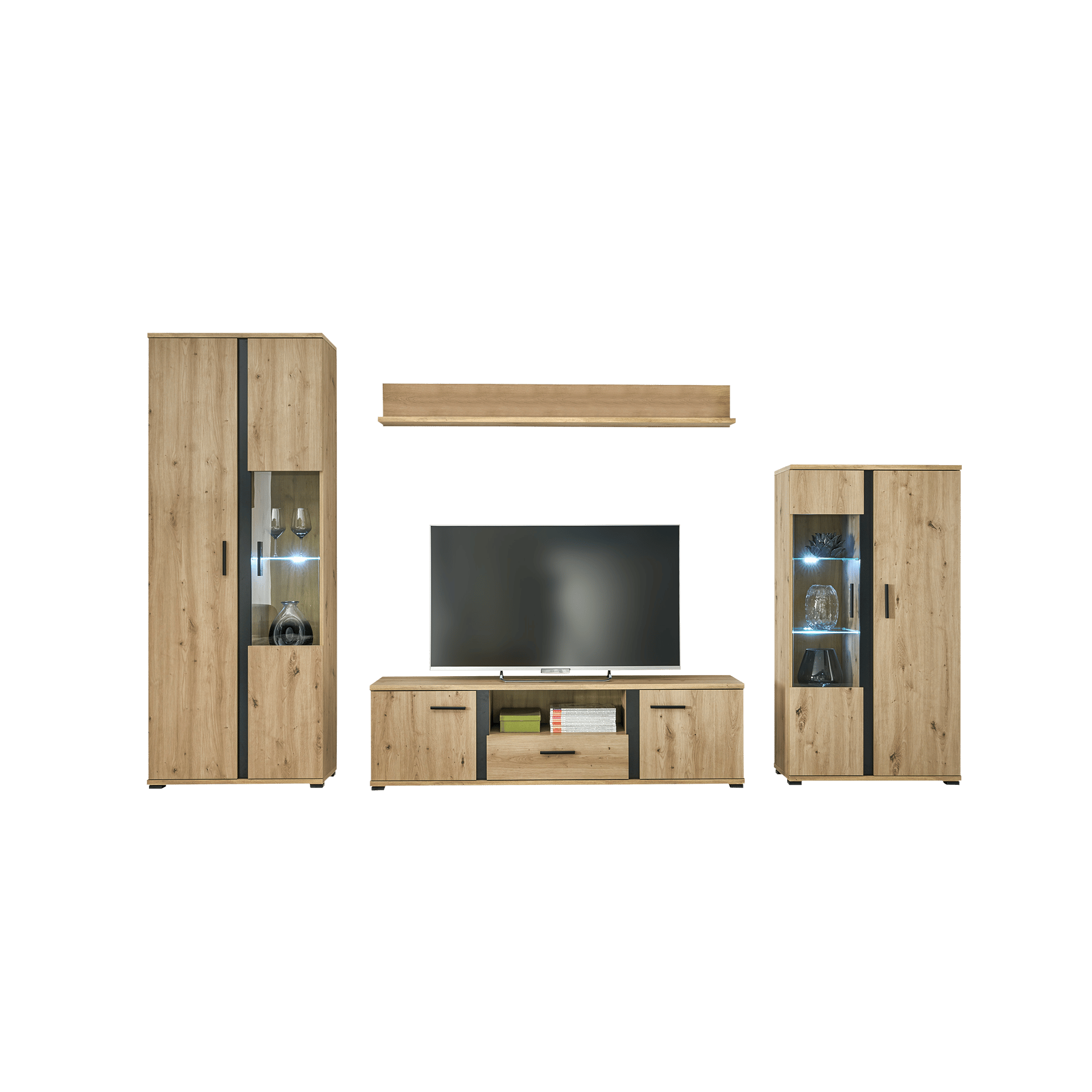 Wohnwand Kanada 4-teilig Eichefarben 40*340*196 Wohnwand Kanada 4-teilig Eichefarben 40*340*196