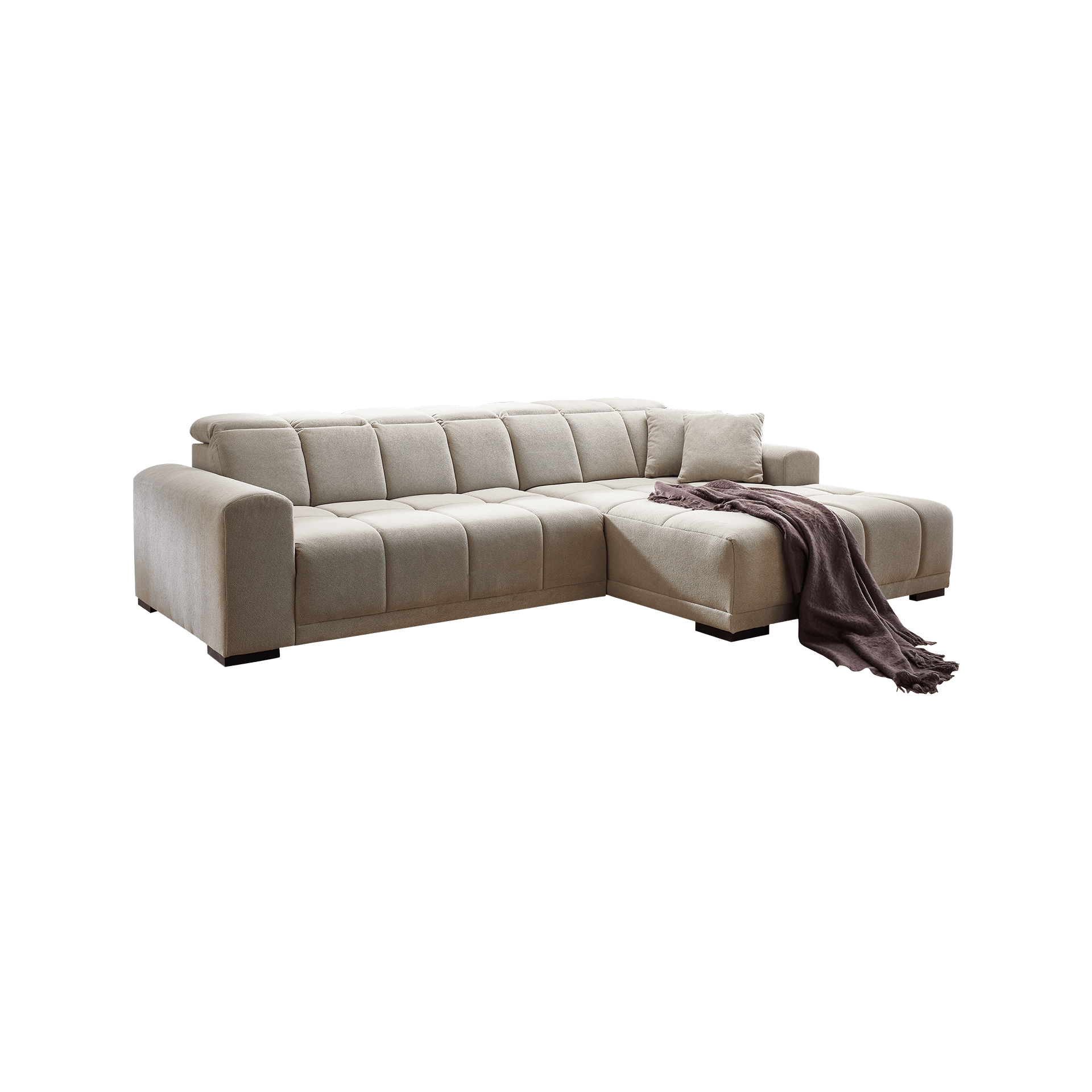Ecksofa Macie Beige Sitztiefe motorisch verstellbar Sitztiefe elektrisch verstellbar, Kopfstütze verstellbar Ottomane rechts Ecksofa Macie Beige Sitztiefe motorisch verstellbar Sitztiefe elektrisch verstellbar, Kopfstütze verstellbar Ottomane rechts