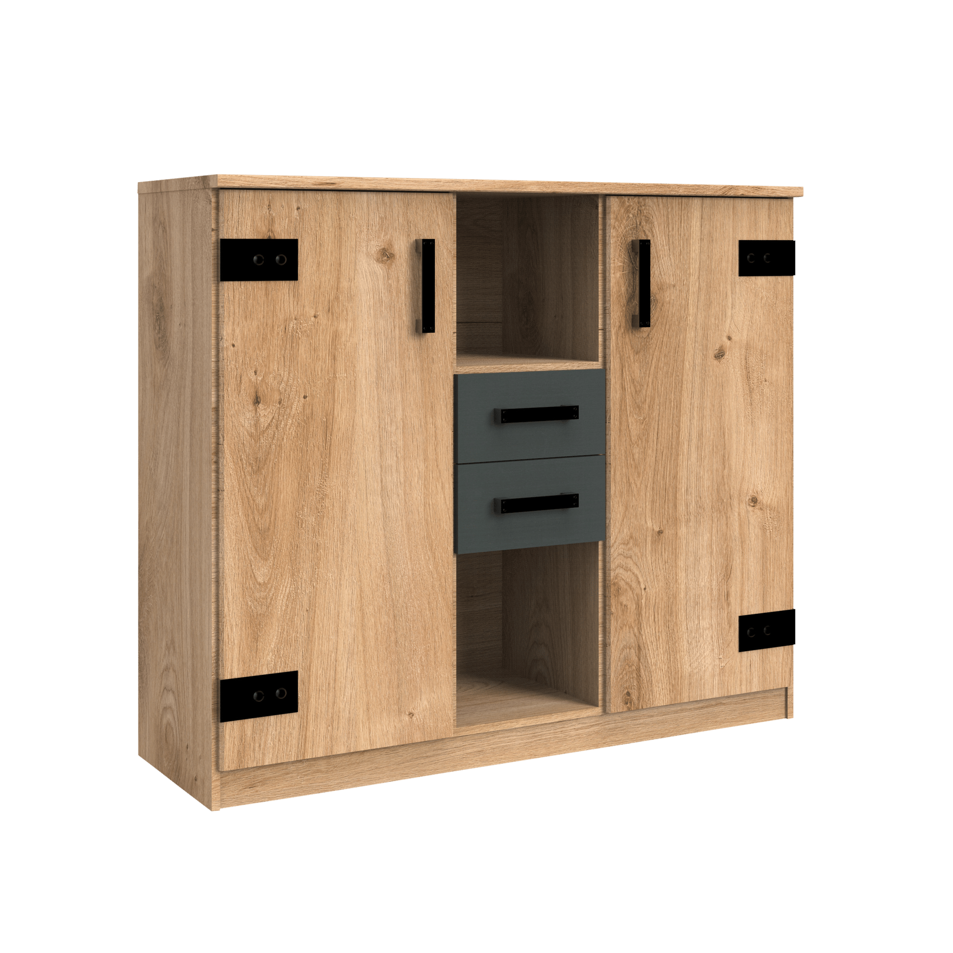 Highboard Libero Absetzung Graphit, Korpus Plankeneiche Nachbildung