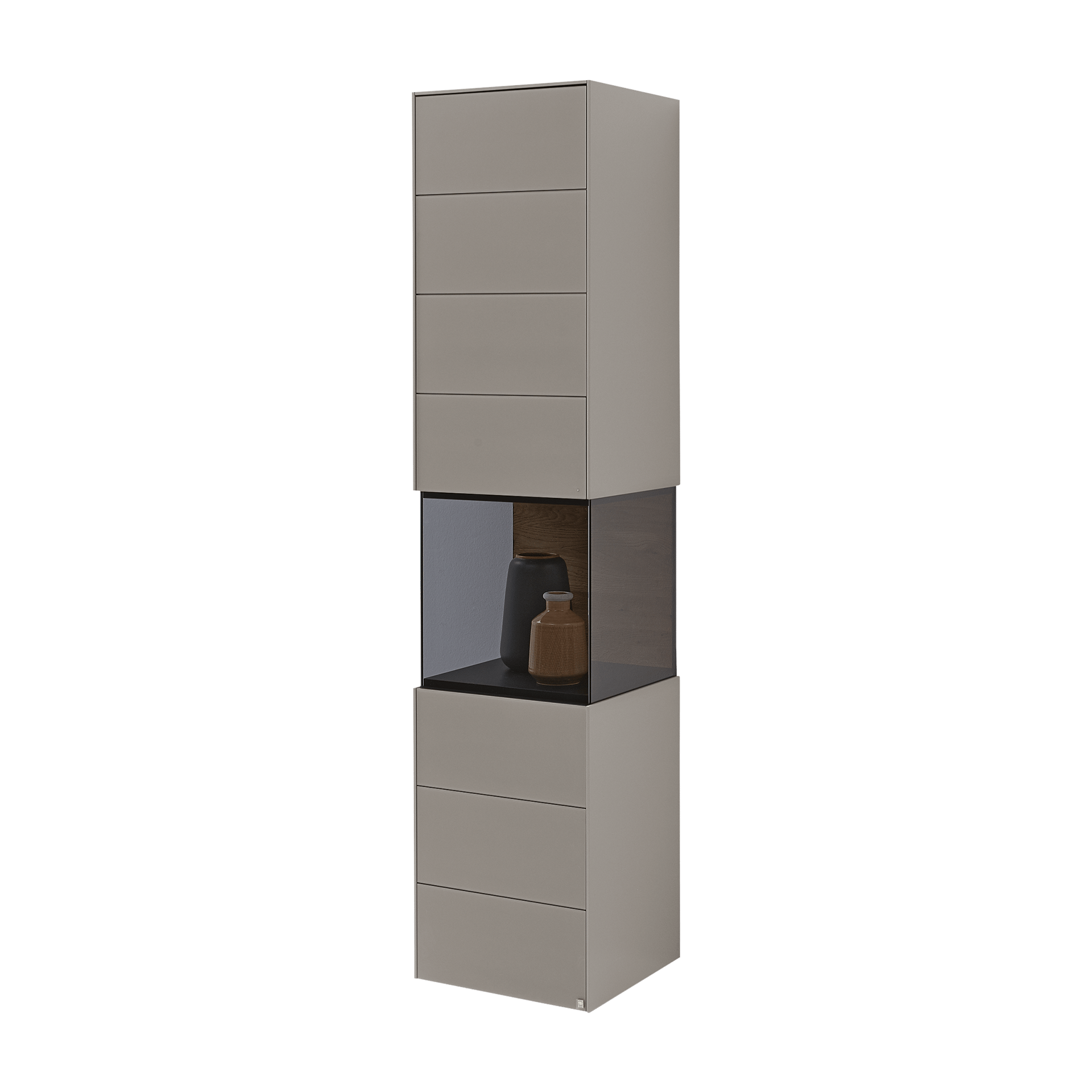 Musterring Vitrine Q-Media 2.0 Rückwand Eiche massiv gebürstet, Front Mattglas Fango, Korpus Lack Fango Musterring Vitrine Q-Media 2.0 Rückwand Eiche massiv gebürstet, Front Mattglas Fango, Korpus Lack Fango