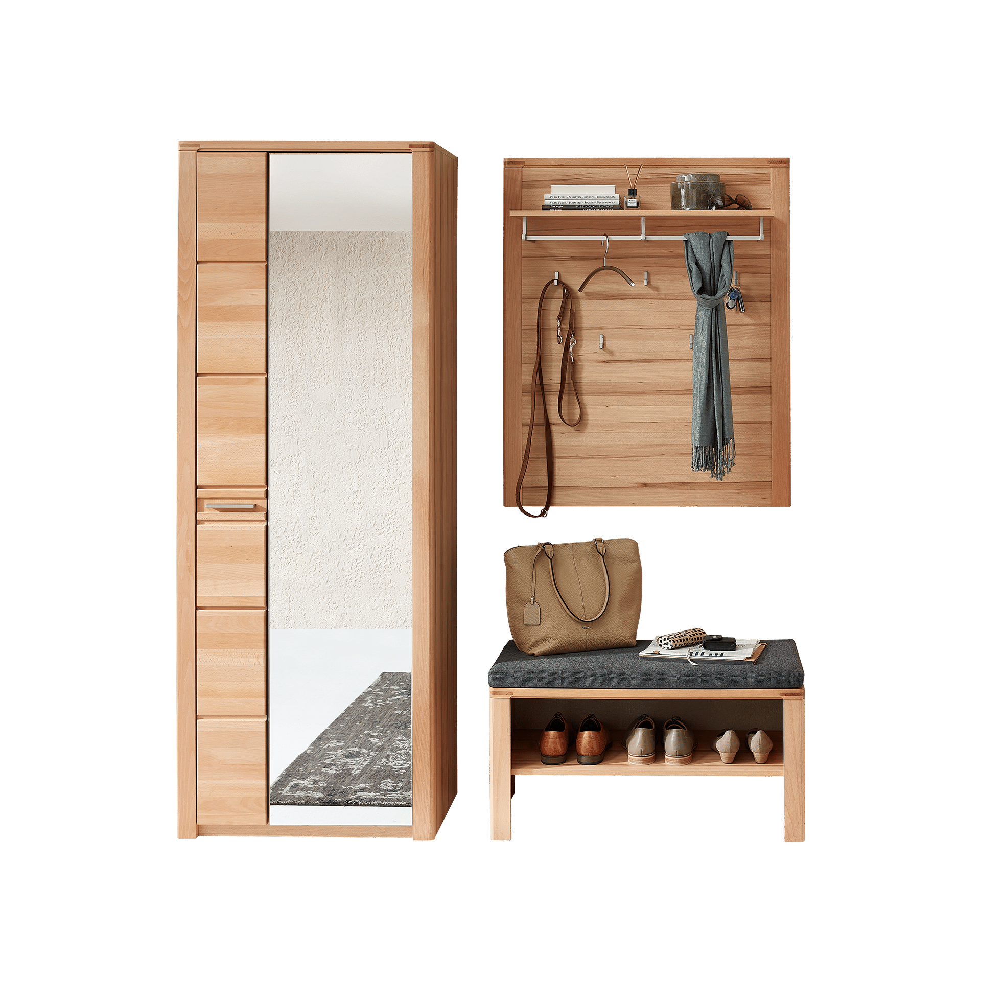 Novofurn Garderoben-Set Nalia 3-teilig Buchefarben Novofurn Garderoben-Set Nalia 3-teilig Buchefarben