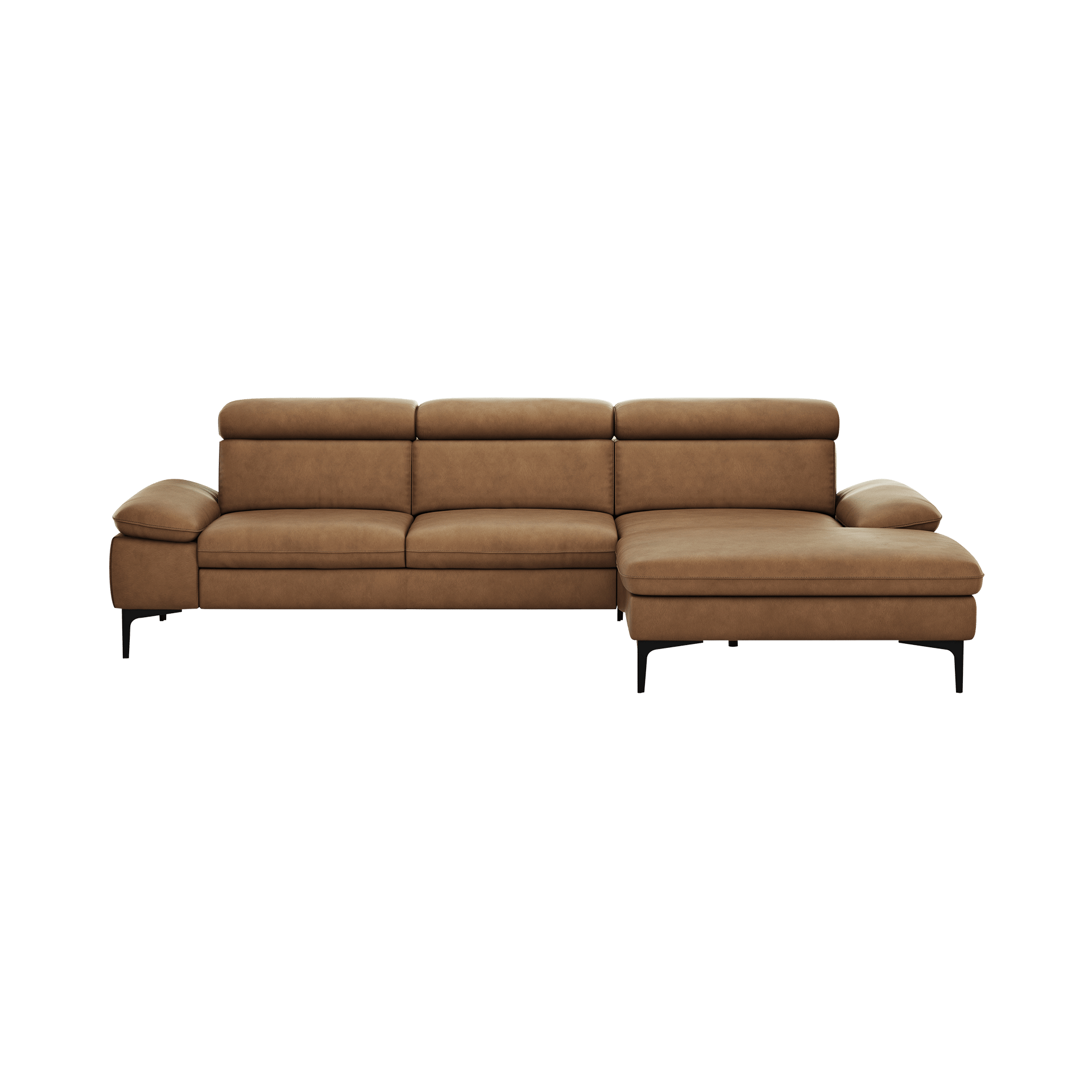 Global wohnen Ecksofa Felipa Leder Retro Cognac Rücken echt, Kopfteilverstellung