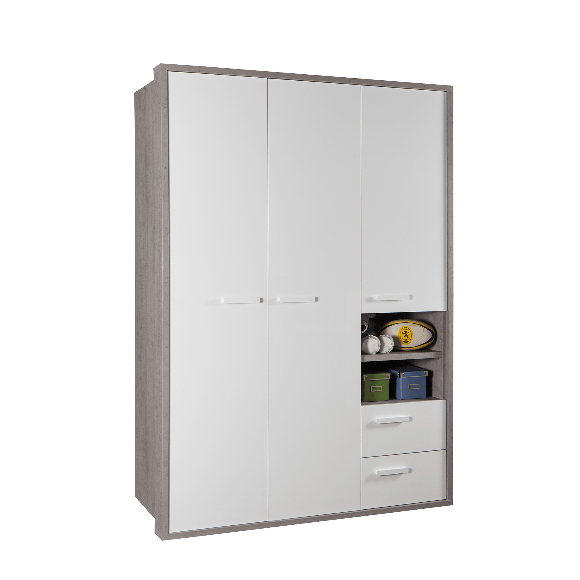 Drehtürenschrank Milano Korpus Beton Optik, Front Weiß
