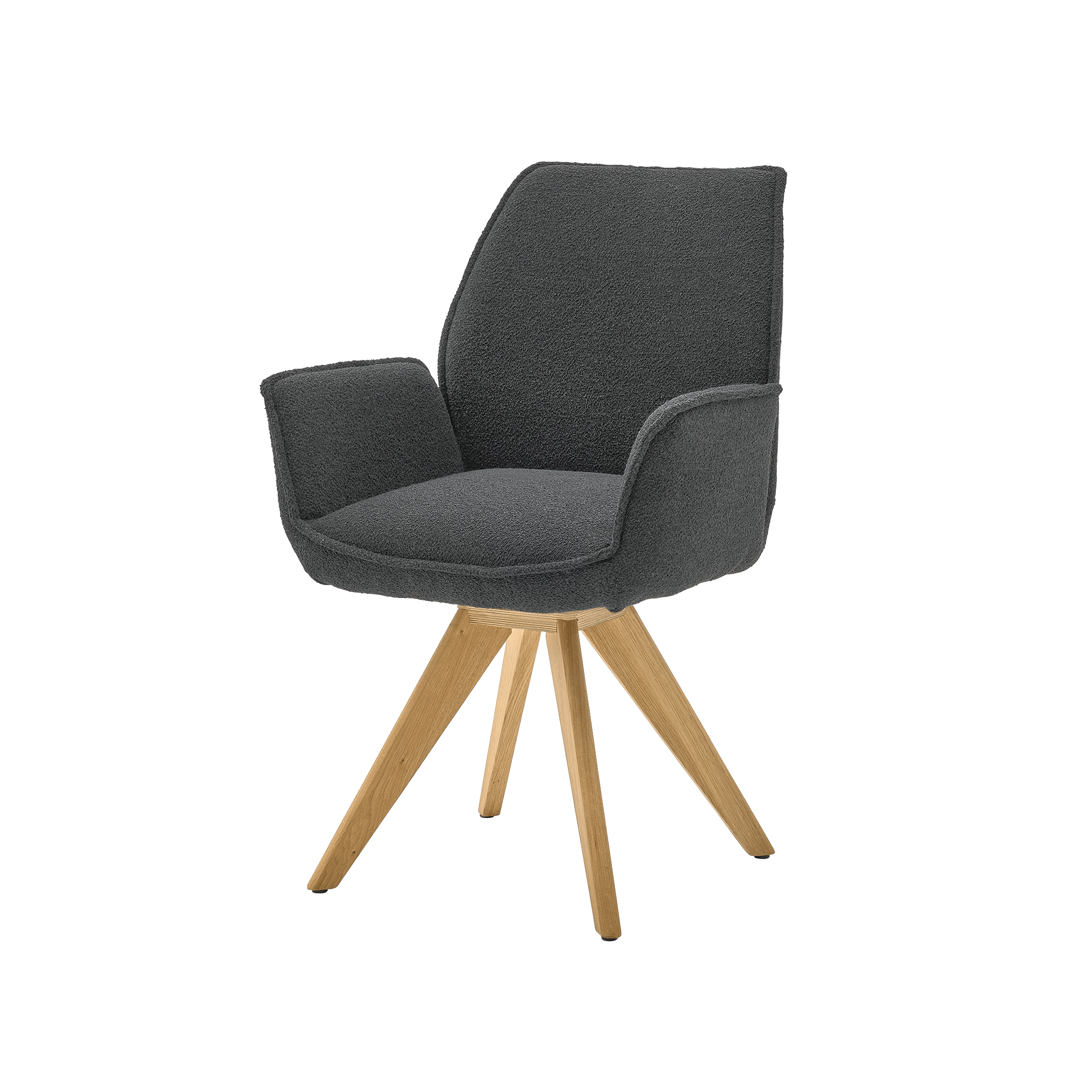 Musterring Armlehnstuhl Tiama Bezug Boucle Alpine onyx Gestell Stativgestell Eiche massiv - 180°Drehbar mit Rückholfunktion Musterring Armlehnstuhl Tiama Bezug Boucle Alpine onyx Gestell Stativgestell Eiche massiv - 180°Drehbar mit Rückholfunktion