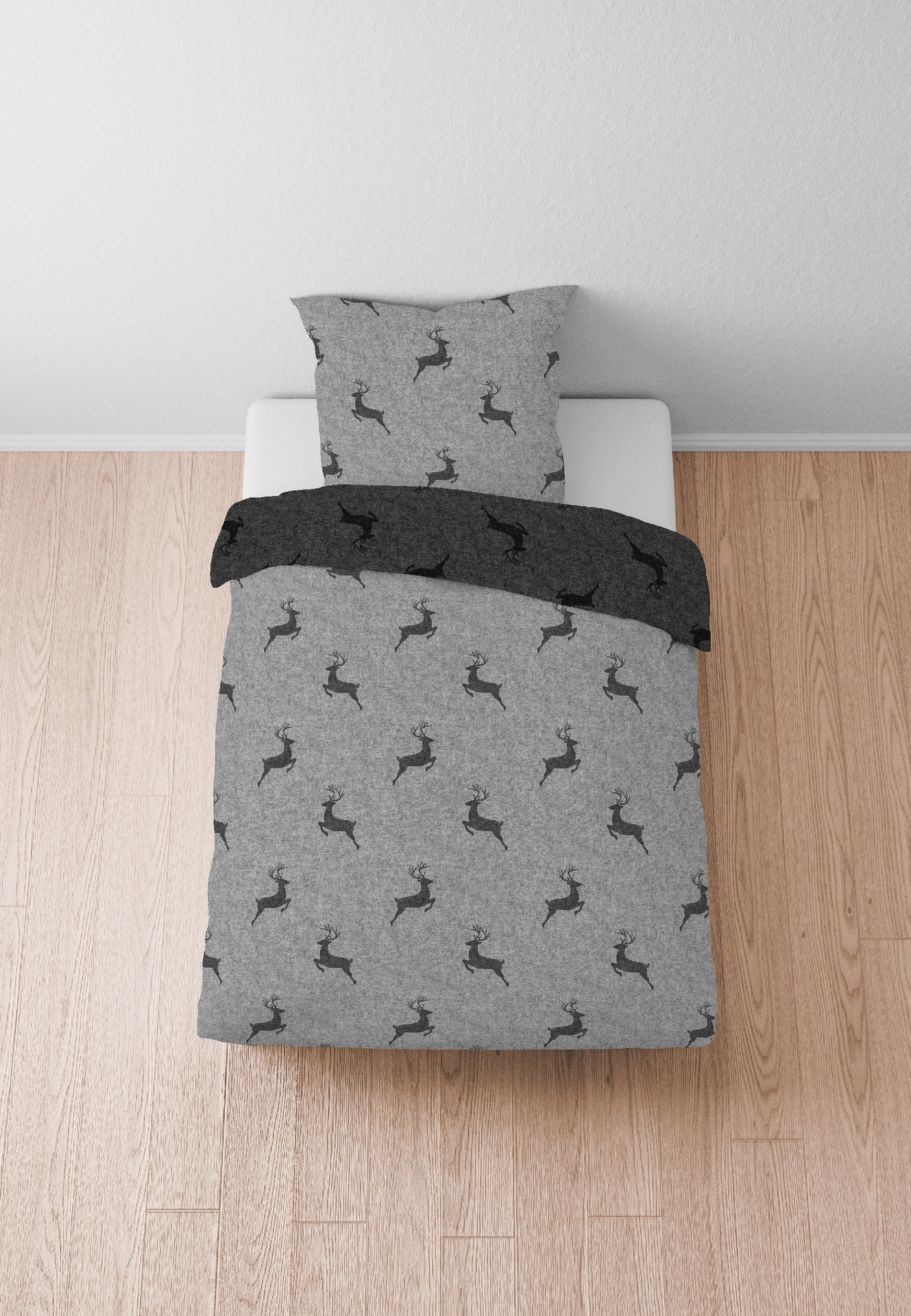 Satin Bettwäsche Hirsch Sturmgrau 155x220cm Satin Bettwäsche Hirsch Sturmgrau 155x220cm