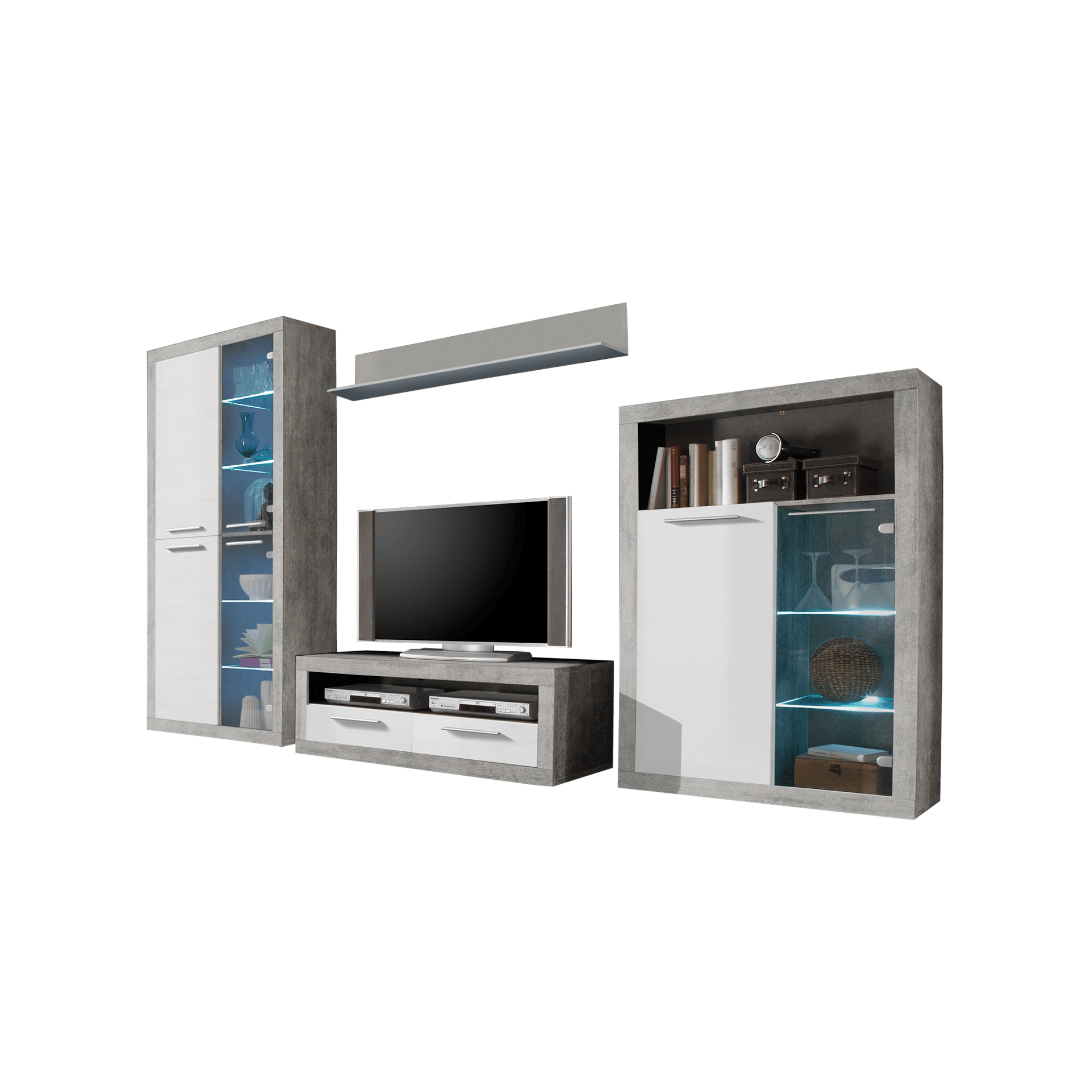 Wohnwand Stone 4-teilig Grau 48*304*194 Wohnwand Stone 4-teilig Grau 48*304*194