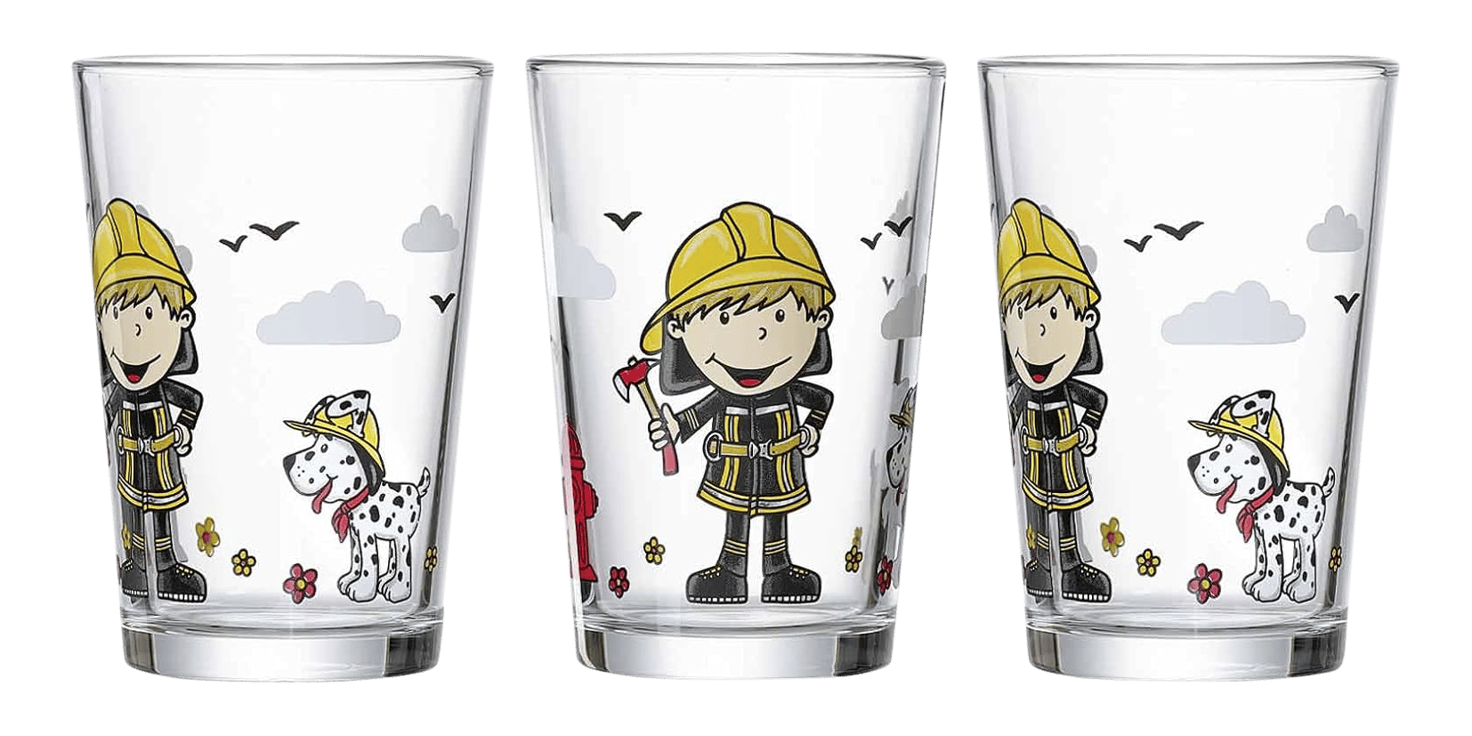 Trinkglas Feuerwehrmann Bernie 3-teilig Trinkglas Feuerwehrmann Bernie 3-teilig