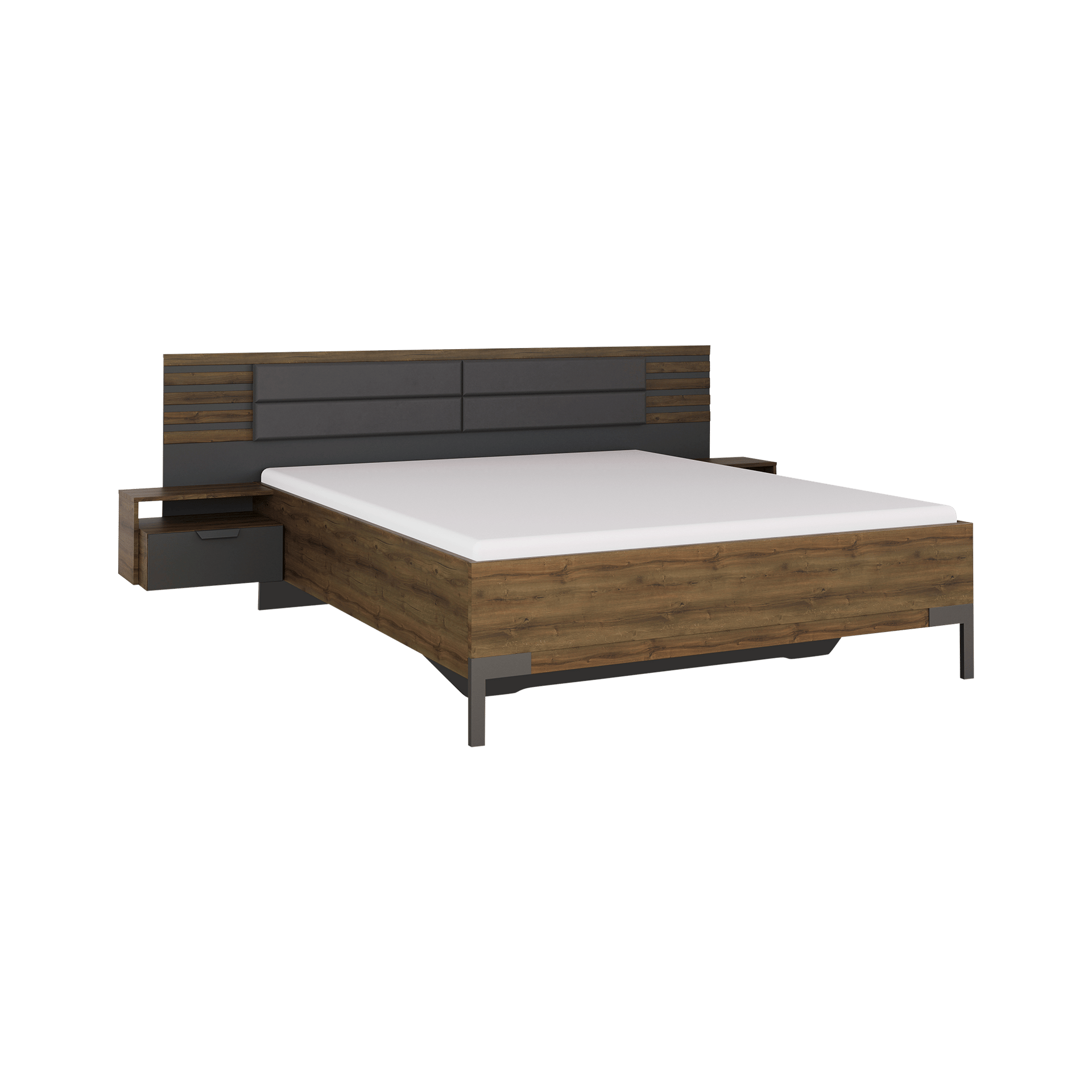 Bettanlage Bart Kopfteil Basalt, Absetzung Atlantic Oak, Gestell Grau-Metallic, Griff Grau-Metallic 160x200 cm Bettanlage Bart Kopfteil Basalt, Absetzung Atlantic Oak, Gestell Grau-Metallic, Griff Grau-Metallic 160x200 cm