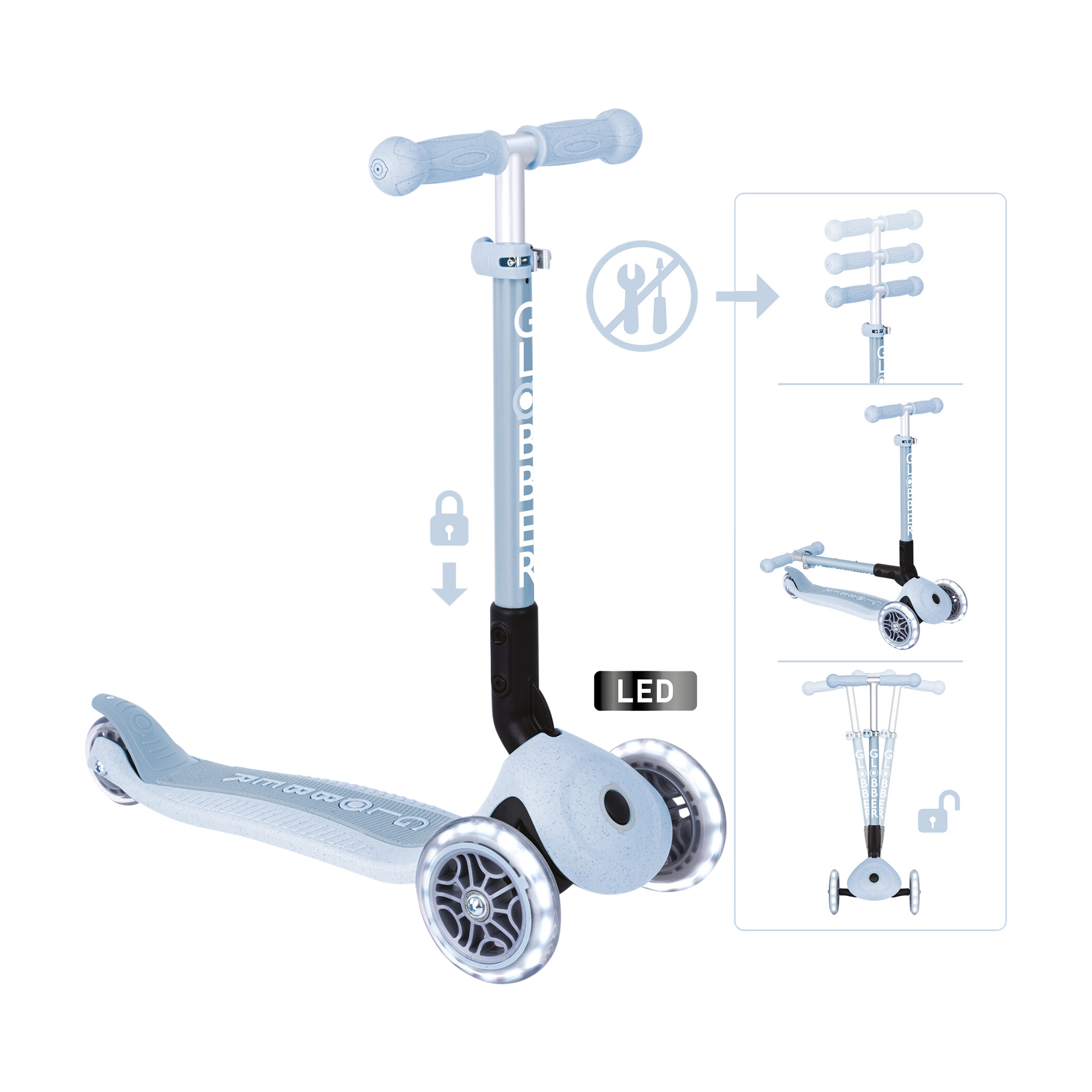 Scooter Globber Junior Foldable Lights ECO Blaubeere