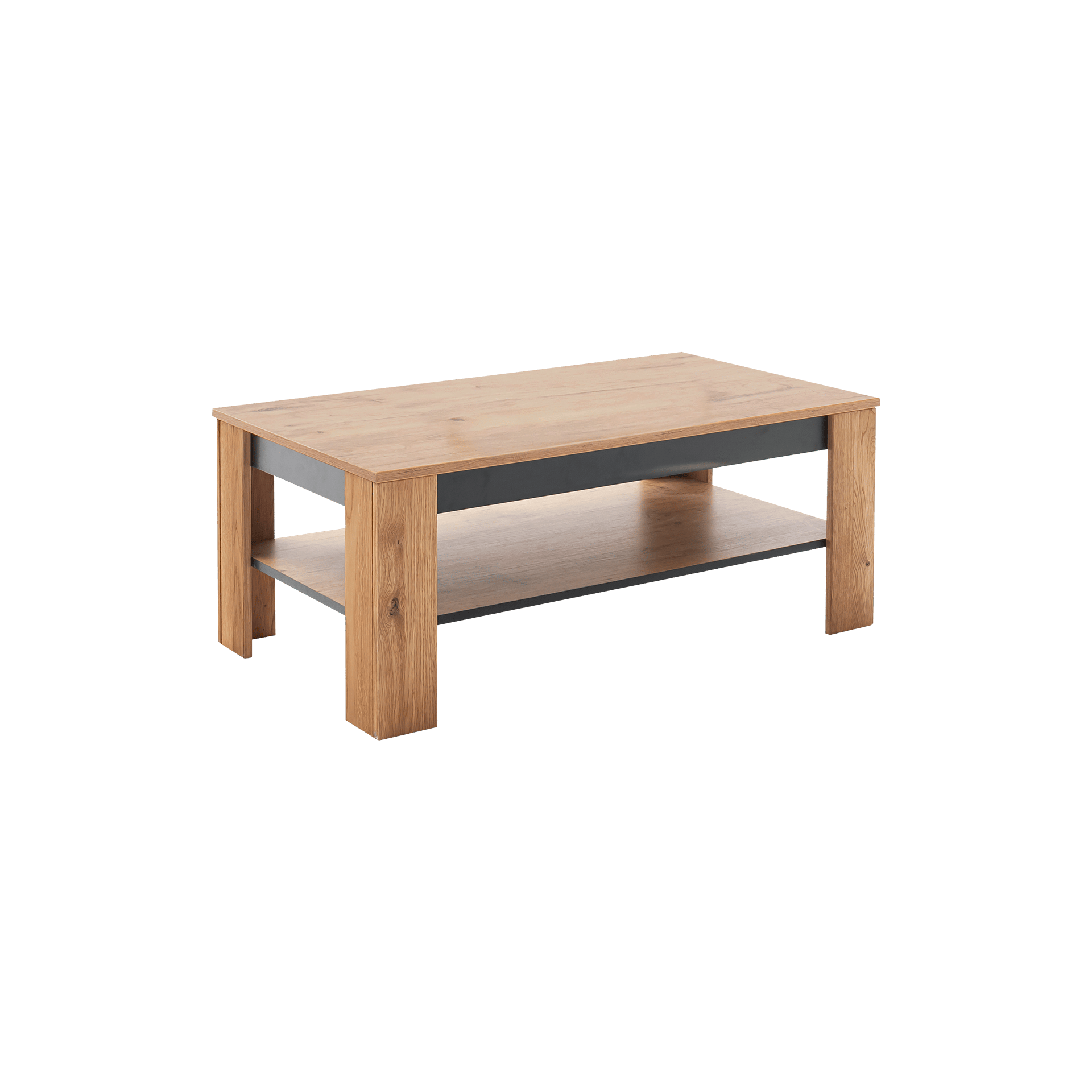 Novofurn Couchtisch Grant Griff Schwarz pulverbeschichtet Front Wildeiche massiv geölt Korpus MDF Wildeiche Nachbildung