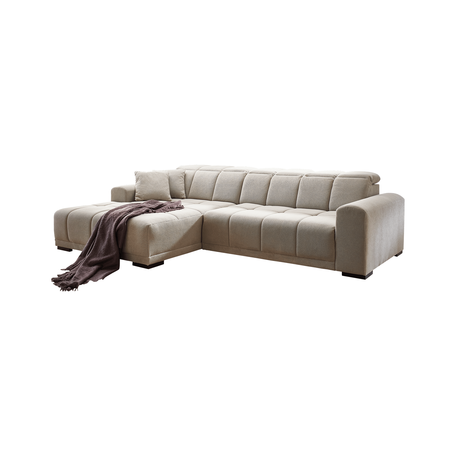 Ecksofa Macie Beige Kopfstütze verstellbar Ottomane links