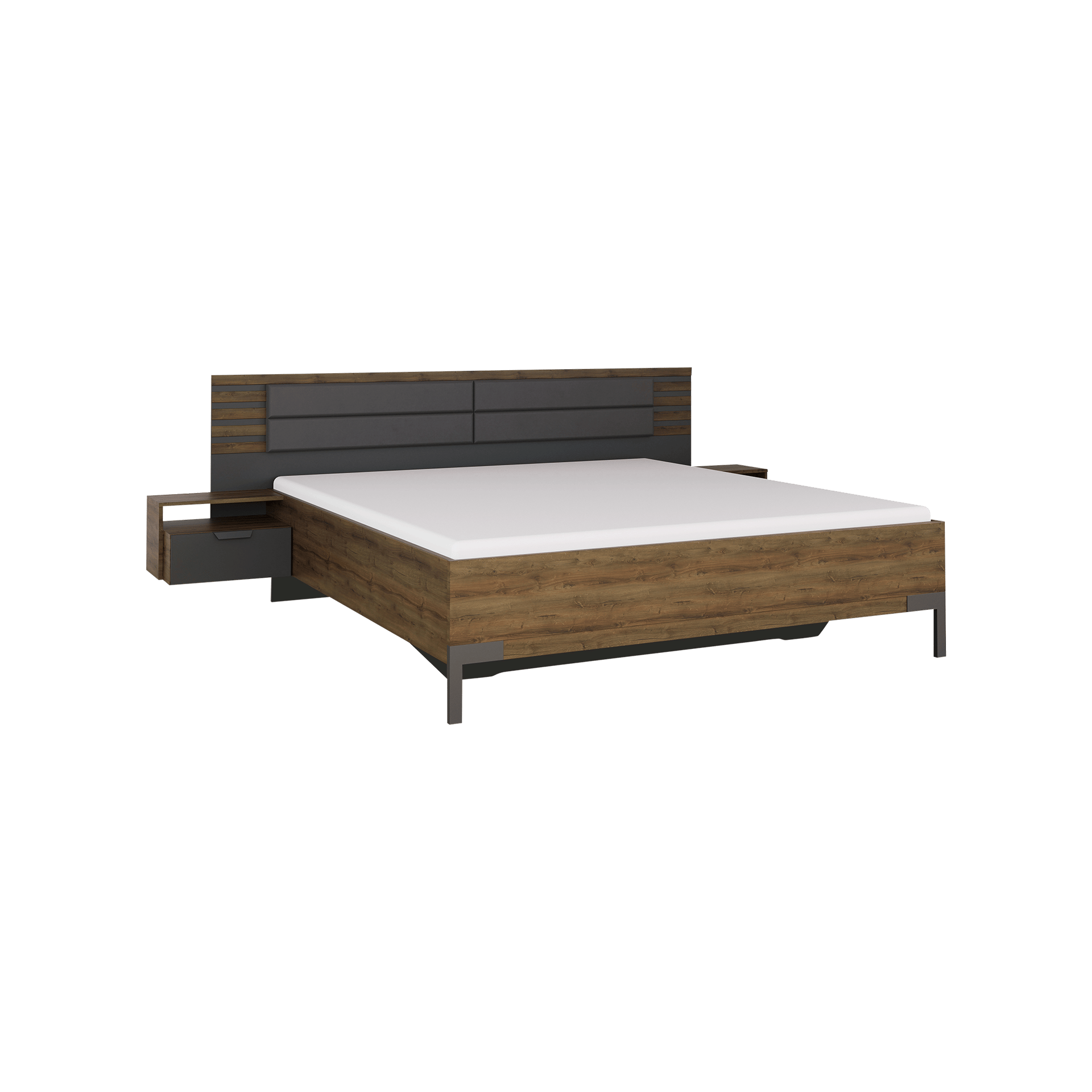 Bettanlage Bart Kopfteil Basalt, Absetzung Atlantic Oak, Gestell Grau-Metallic, Griff Grau-Metallic 180x200 cm Bettanlage Bart Kopfteil Basalt, Absetzung Atlantic Oak, Gestell Grau-Metallic, Griff Grau-Metallic 180x200 cm