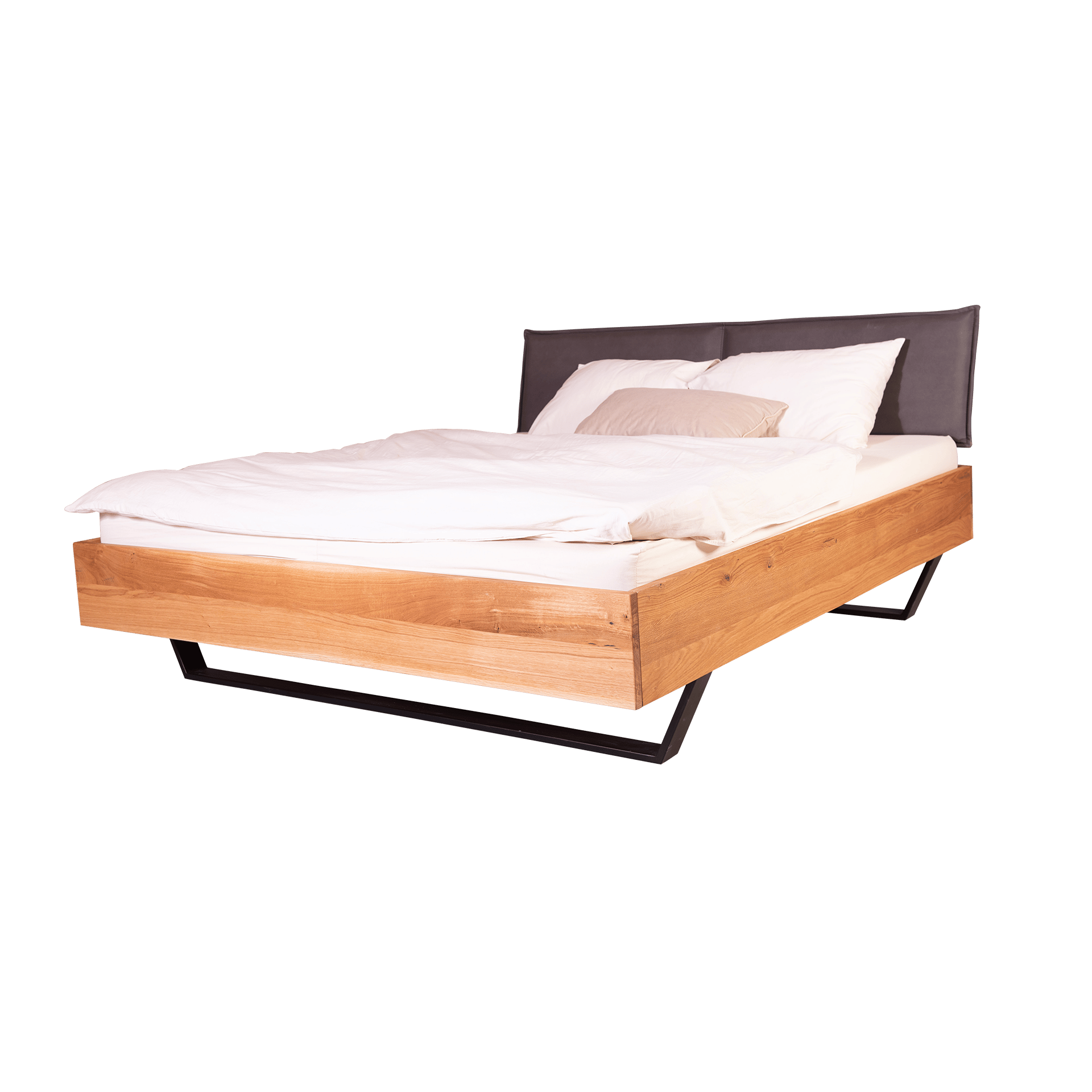 Novofurn Bett Oslo Kopfteil Dark Grey, Gestell Eiche massiv, Fuß Dark Black 180x200 cm