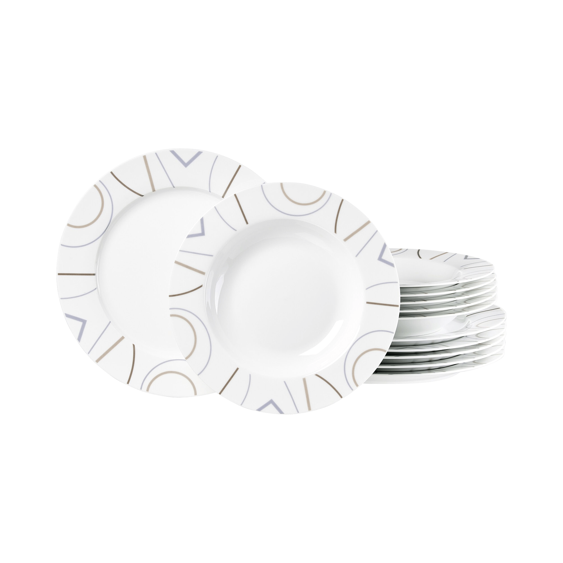 Geschirr-Set Graphic 12-teilig weiss grau braun